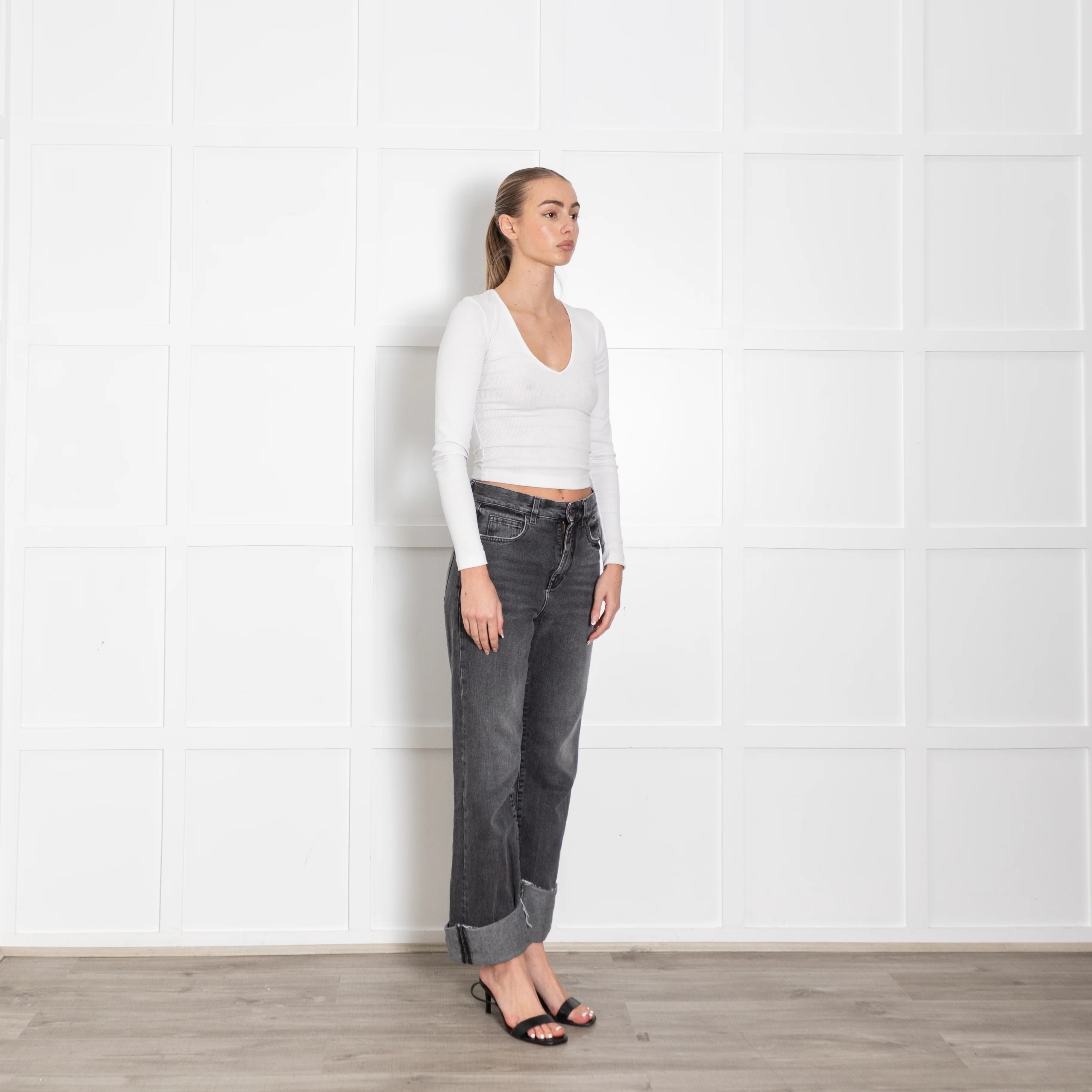 Me +Em Grey Denim Ankle Grazer Turn Up Hem Jeans - Image 7