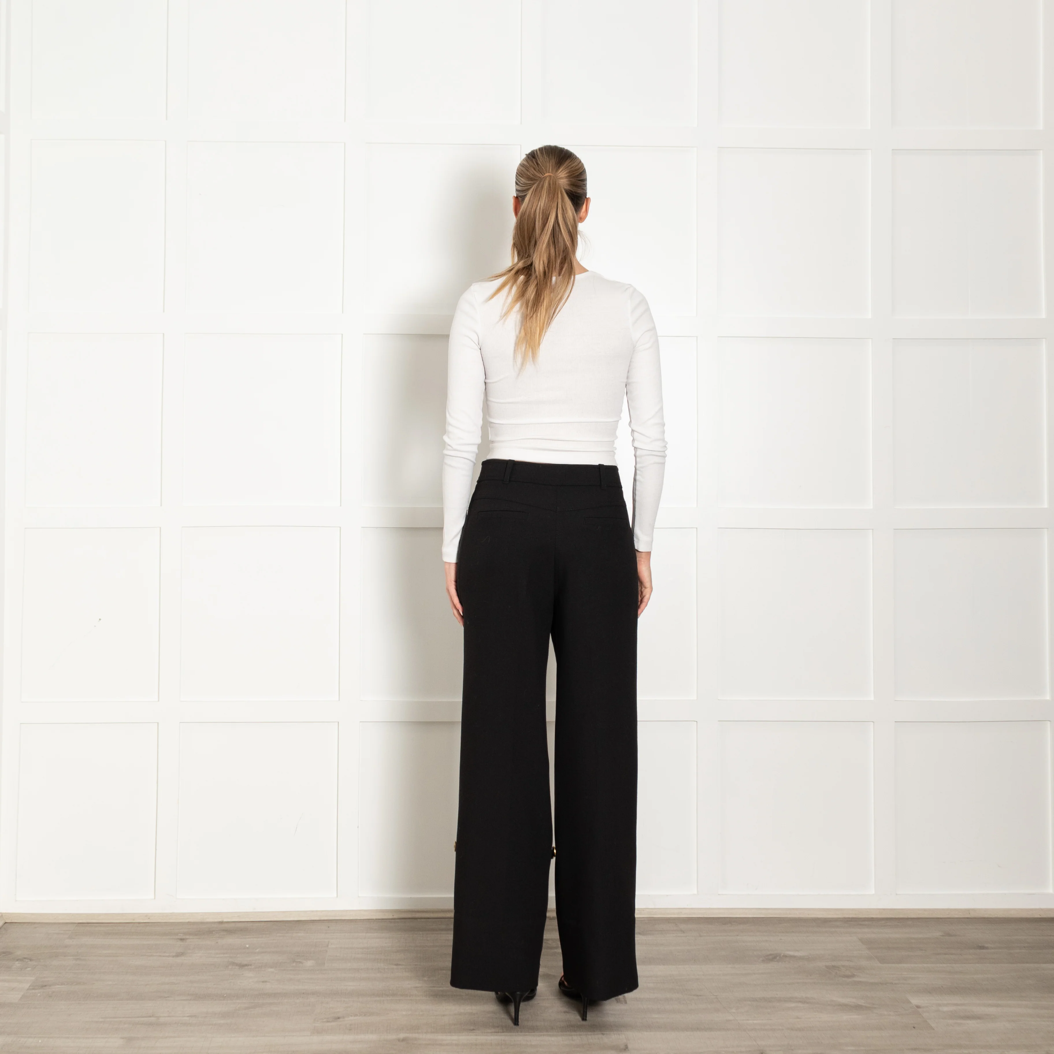 Me + Em Black Gold Button Optional Turn Up Wide Leg Trousers - Image 6