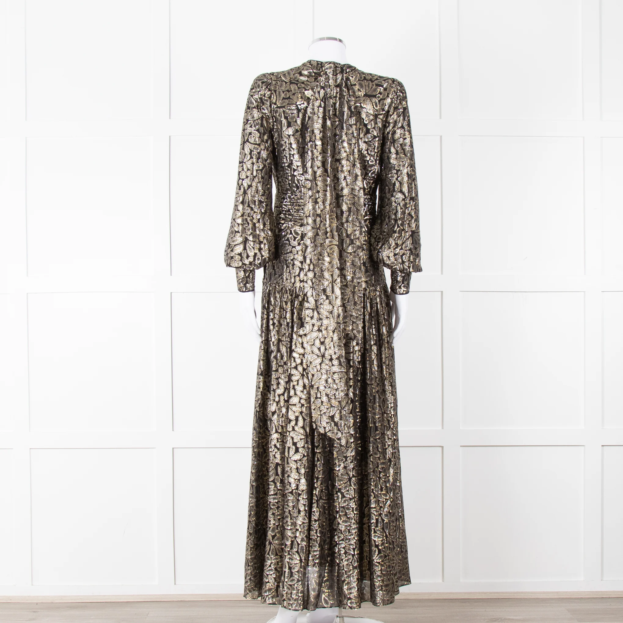 Me + Em Black Gold Long Sleeve Belted Maxi Dress - Image 5