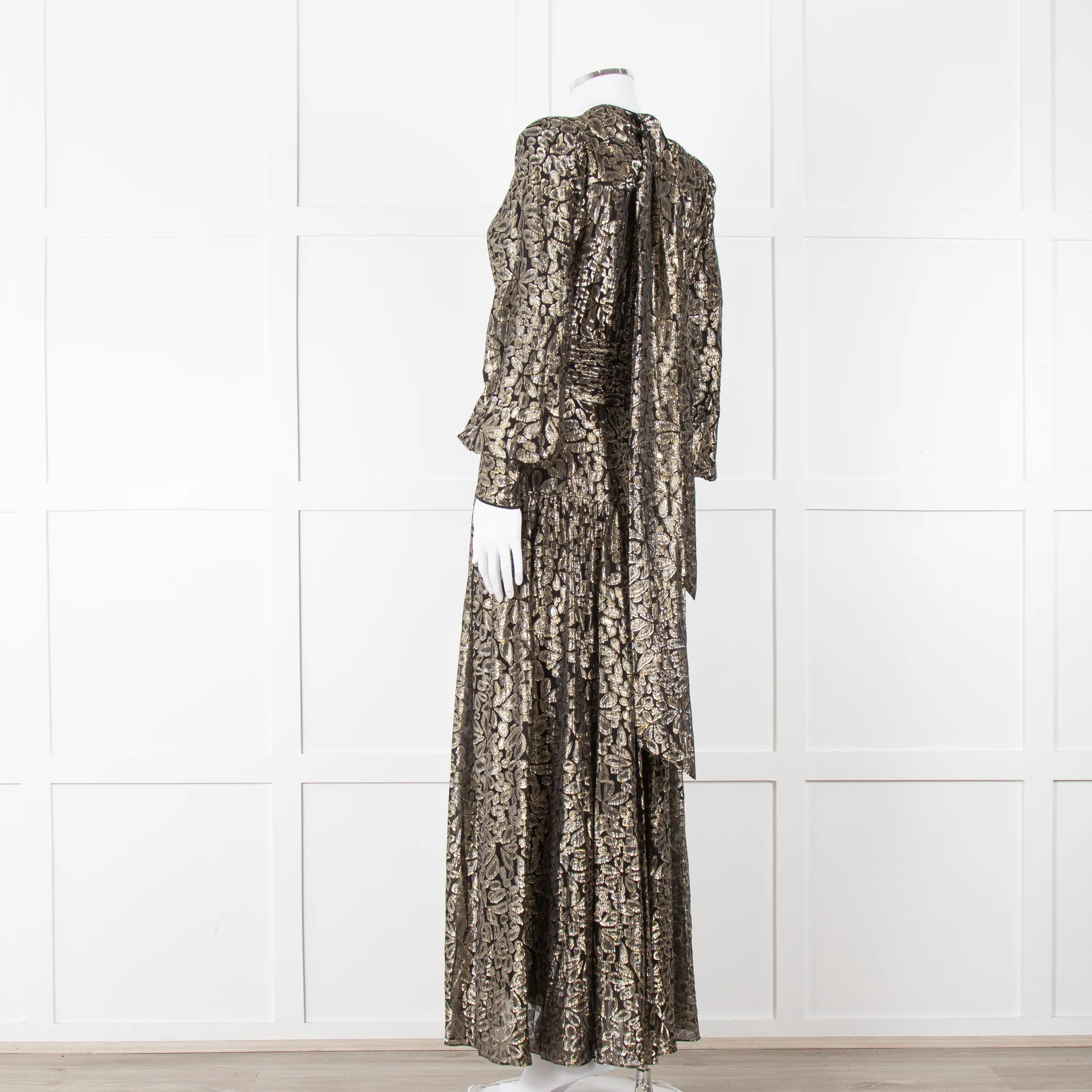 Me + Em Black Gold Long Sleeve Belted Maxi Dress - Image 6