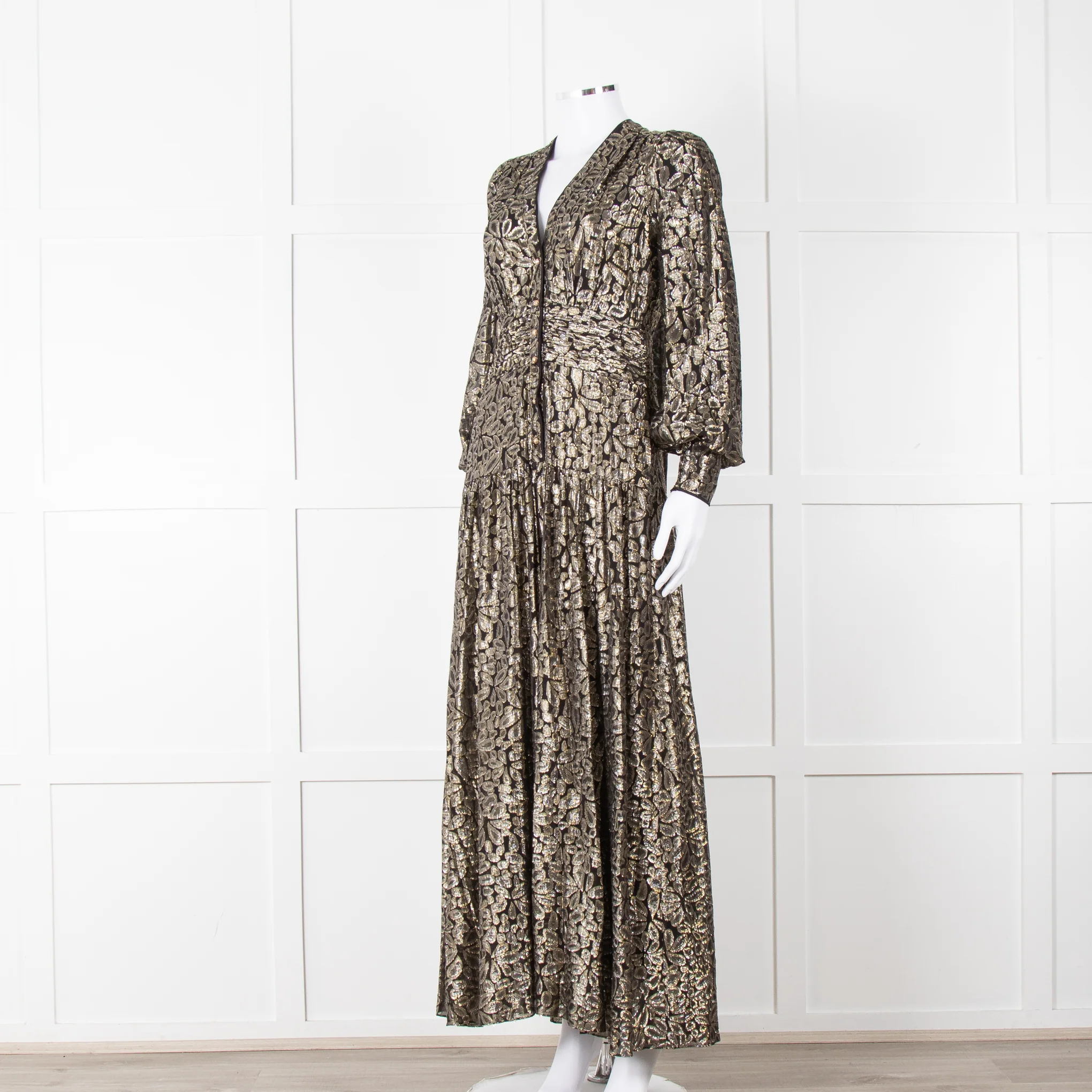 Me + Em Black Gold Long Sleeve Belted Maxi Dress - Image 8