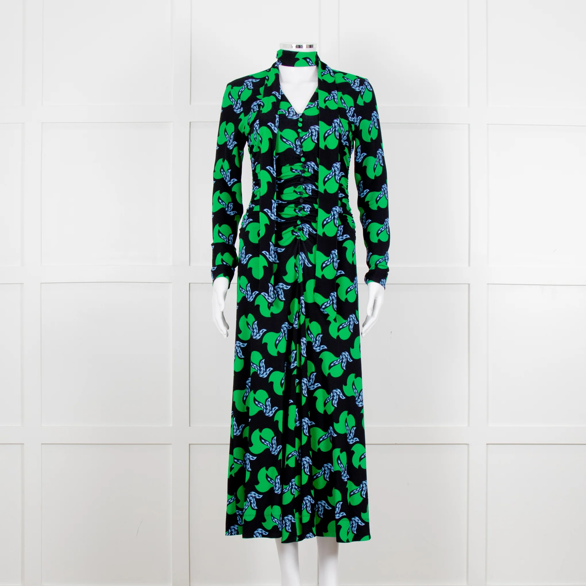Me + Em Black Green Birds of Paradise Crepe Maxi Dress - Image 9