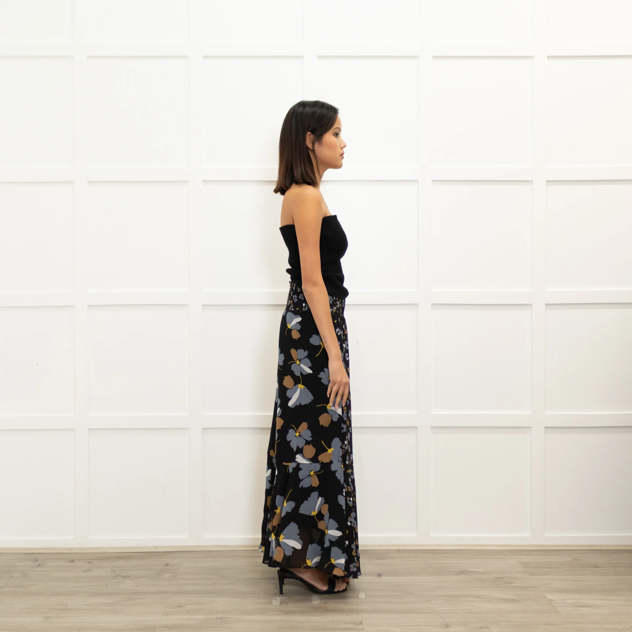 Me + Em Black Grey Brown Floral Maxi Skirt - Image 6