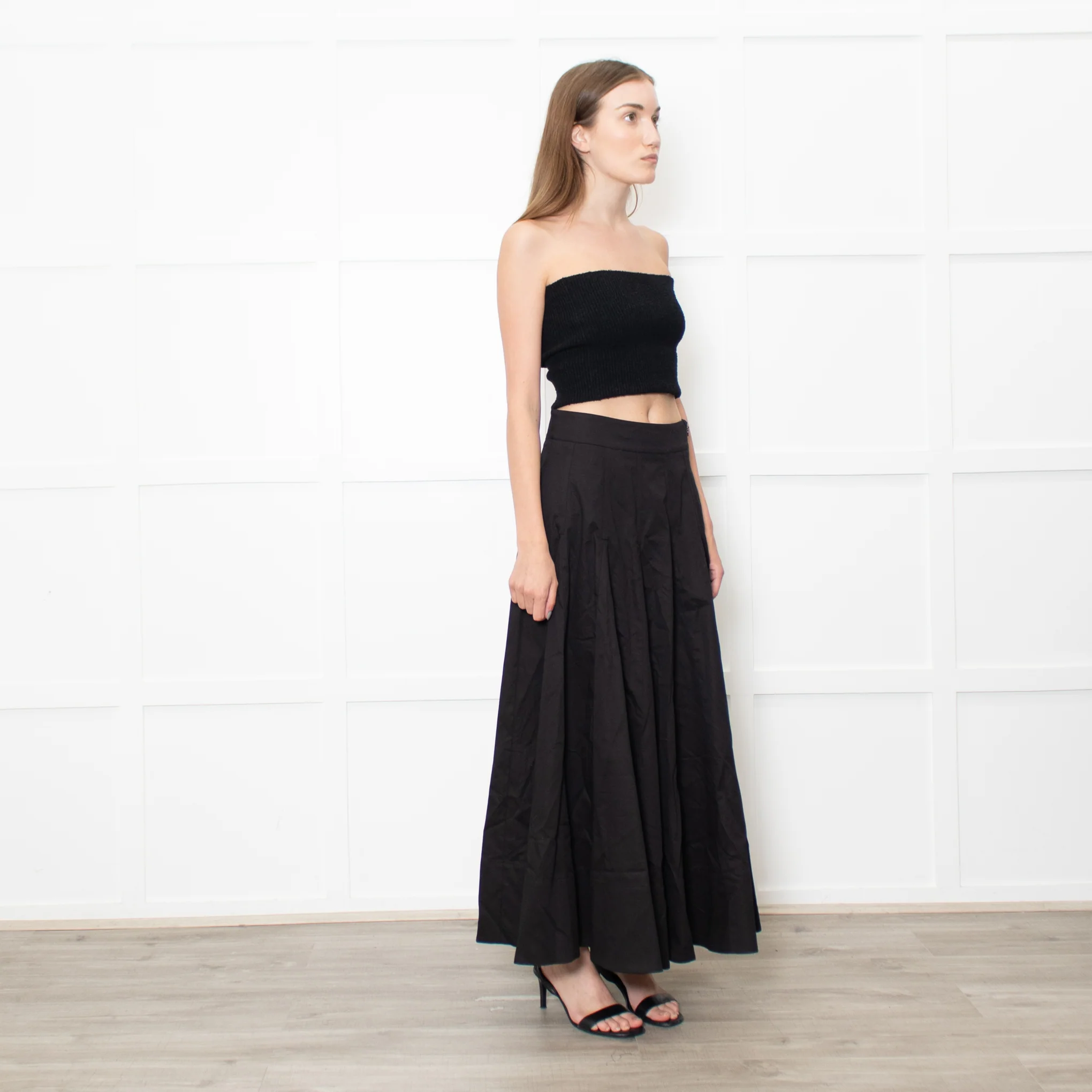 Me + Em Black Heavy Cotton Sateen Maxi Skirt - Image 7