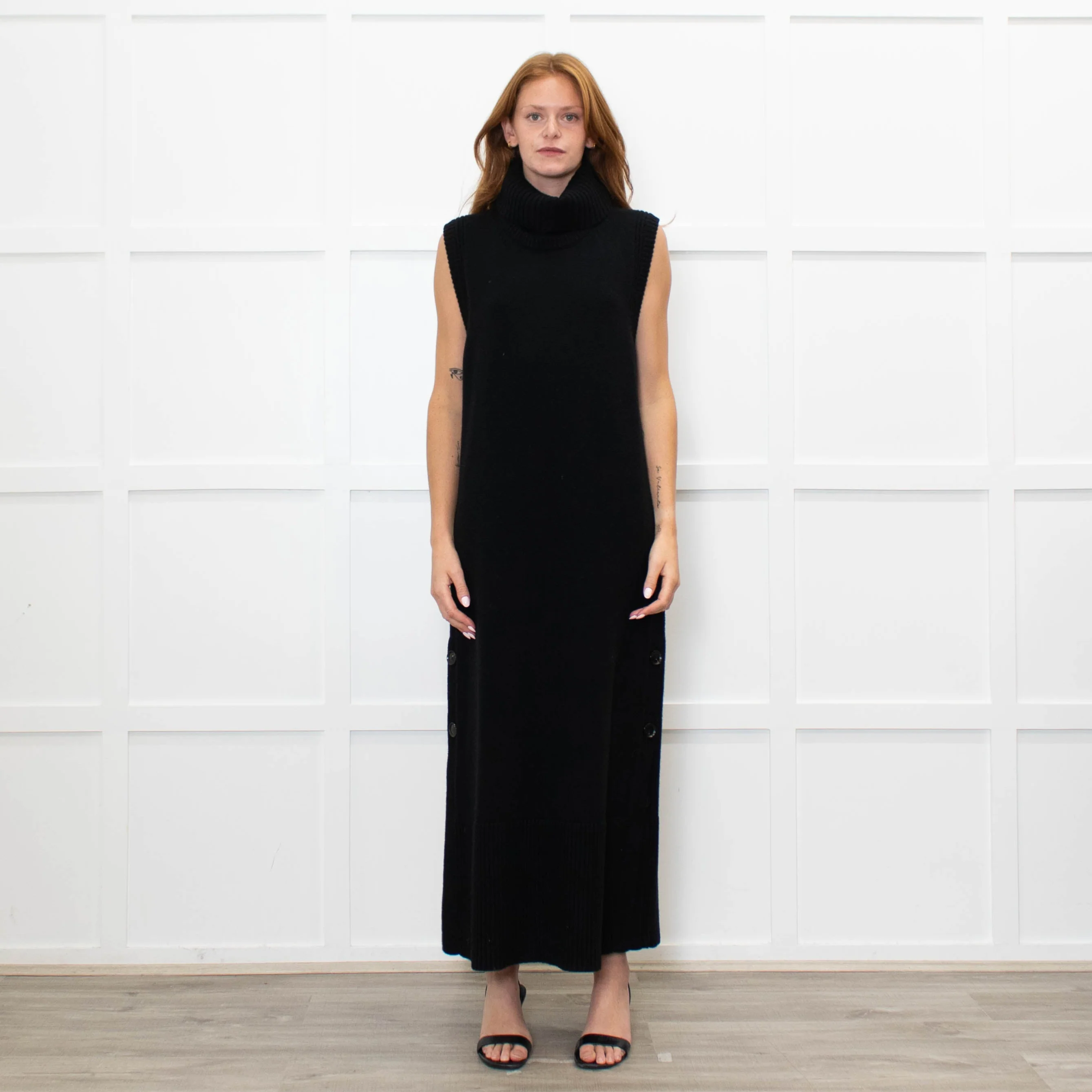 Me + Em Black Knitted Midi Dress with Detachable Neck