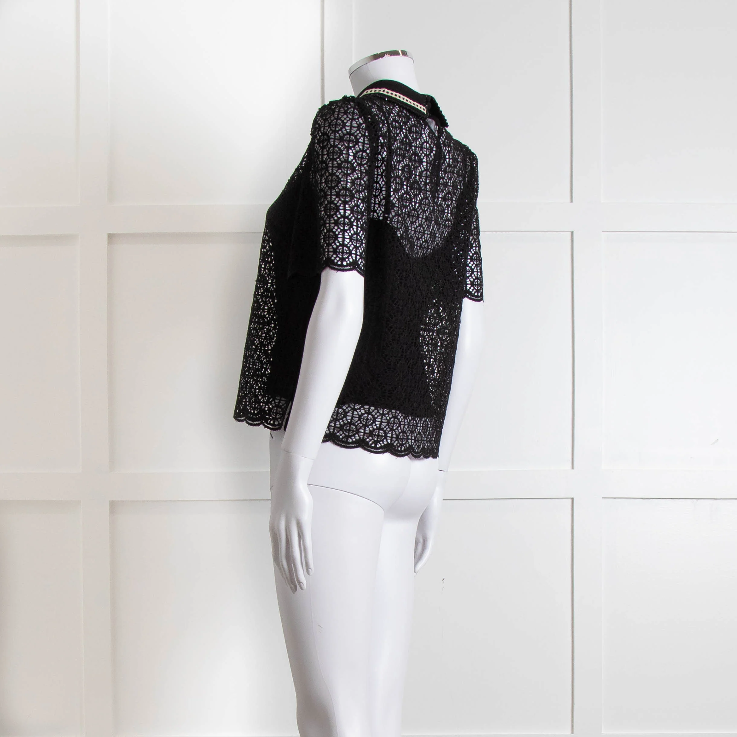 ME + EM Black Lace Bead Trim Collar Top With Vest - Image 6