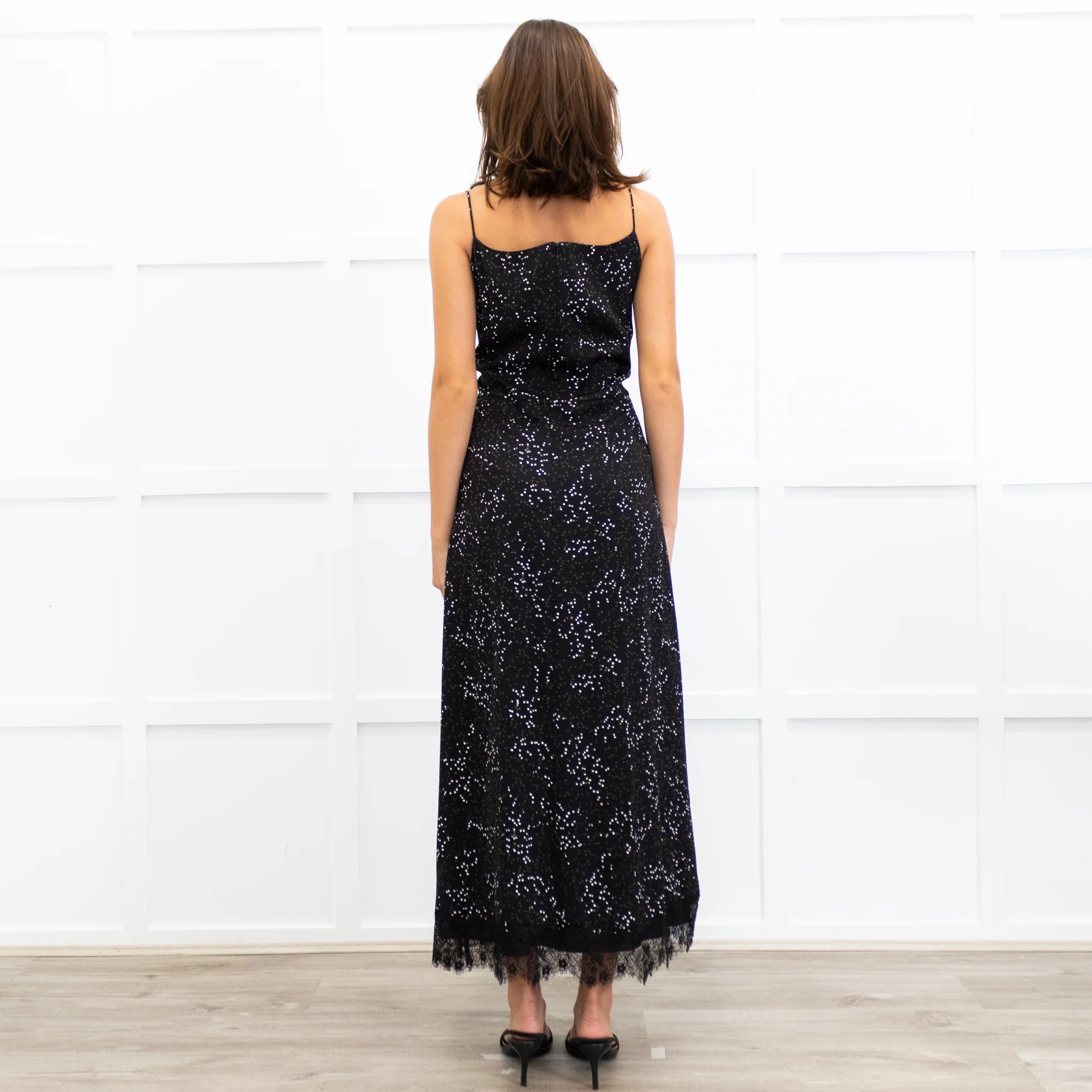 Me + Em Black Lace Trimmed Spotted Print Strappy Maxi Dress - Image 6