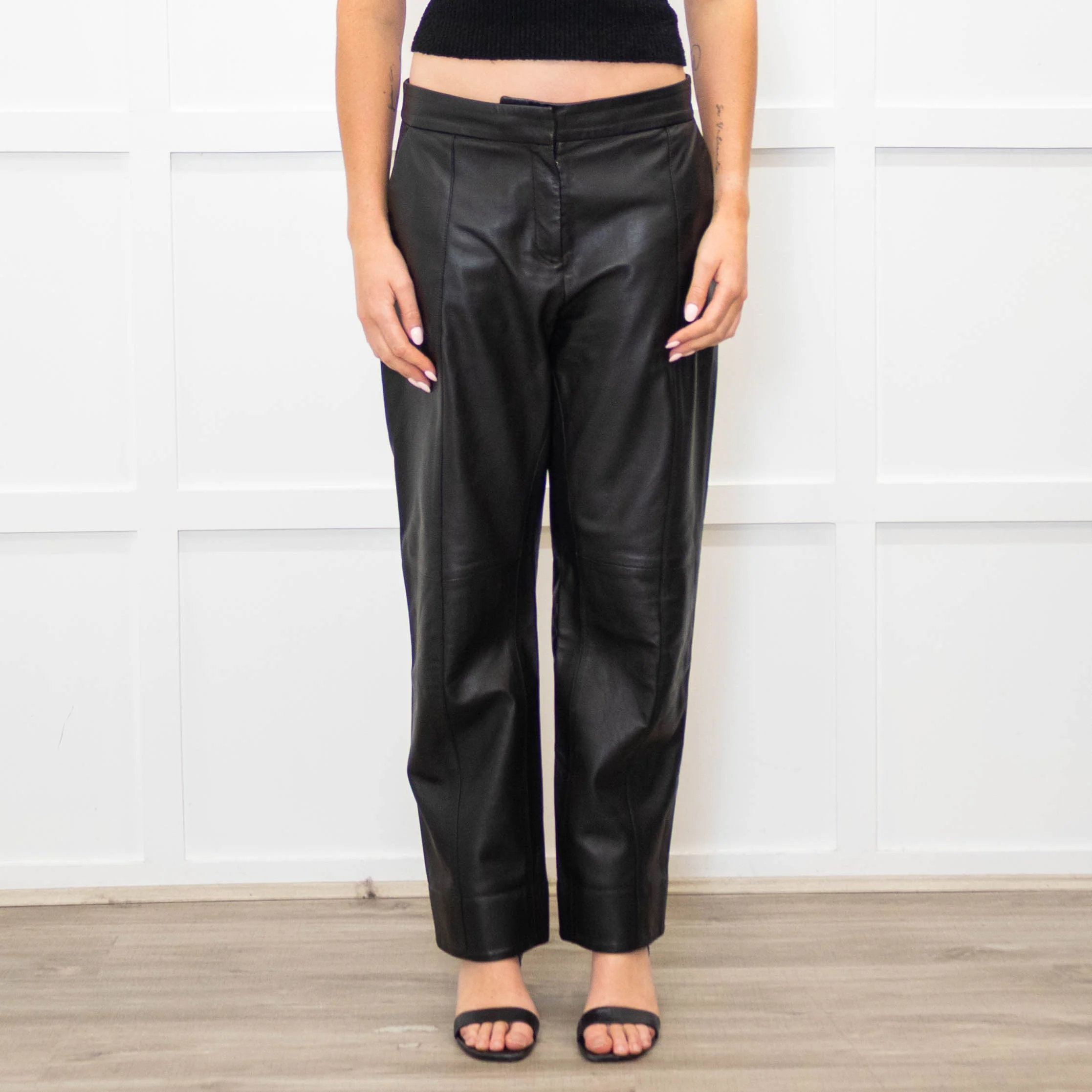 Me + Em Black Leather Front Stitch Trousers - Image 2