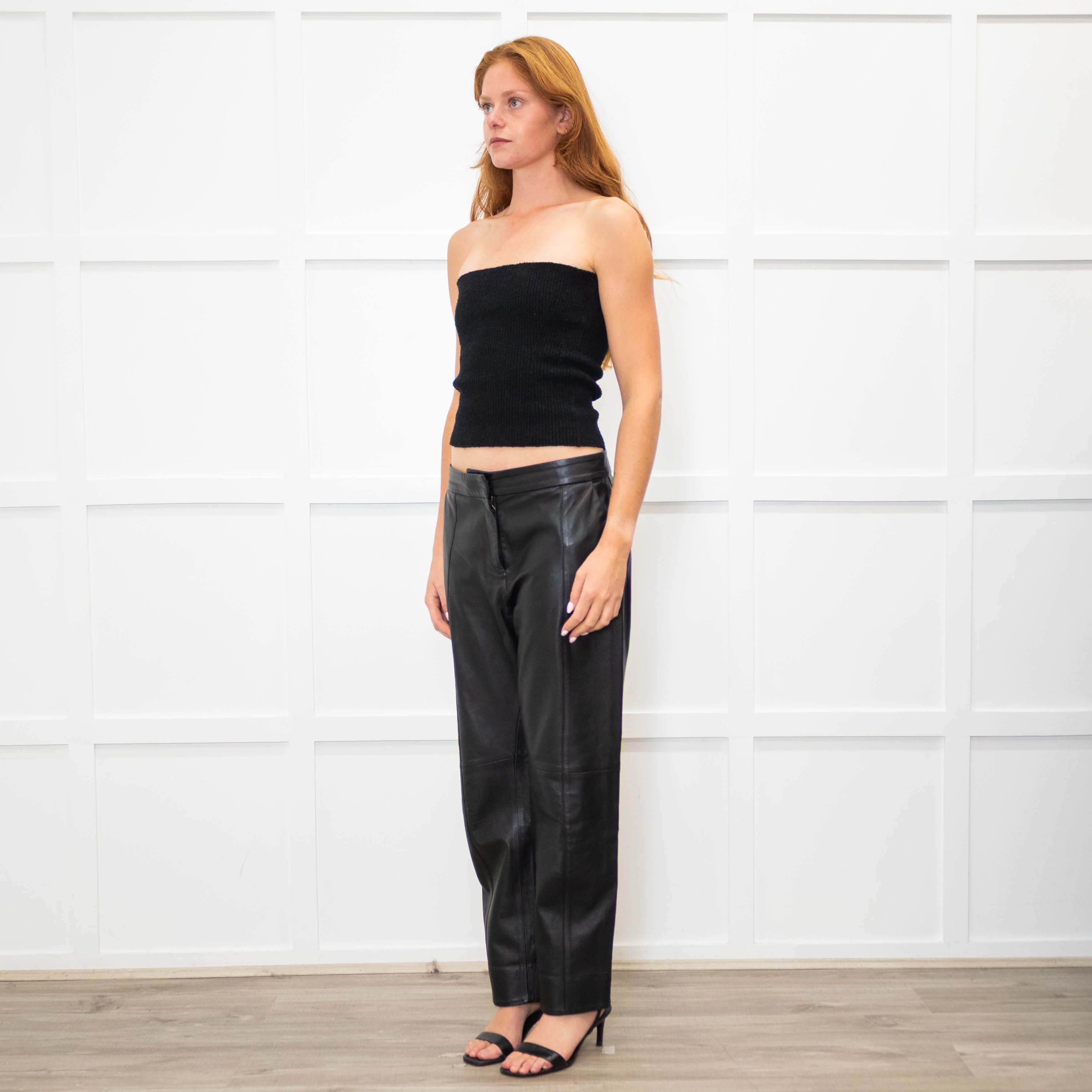 Me + Em Black Leather Front Stitch Trousers - Image 3