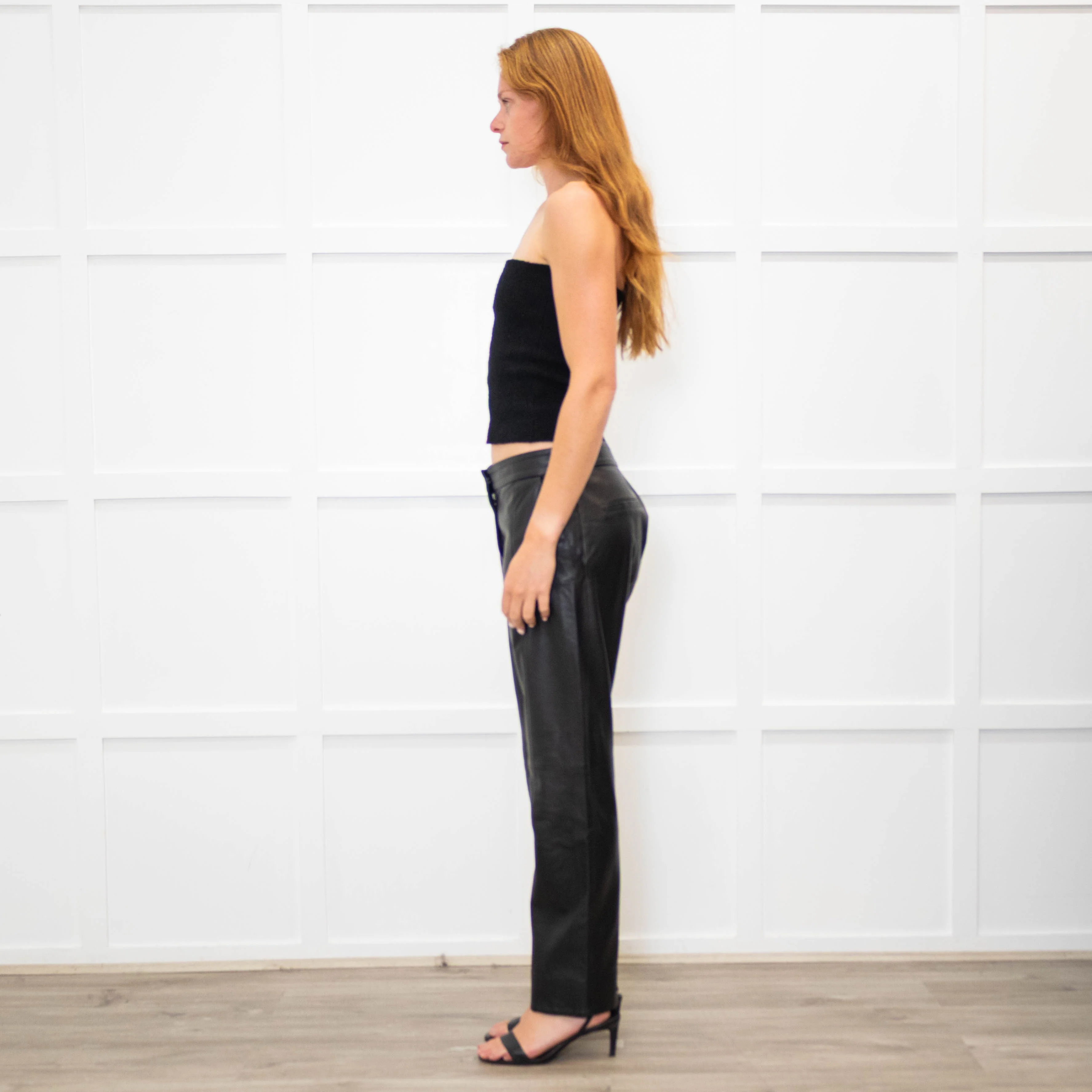 Me + Em Black Leather Front Stitch Trousers - Image 4