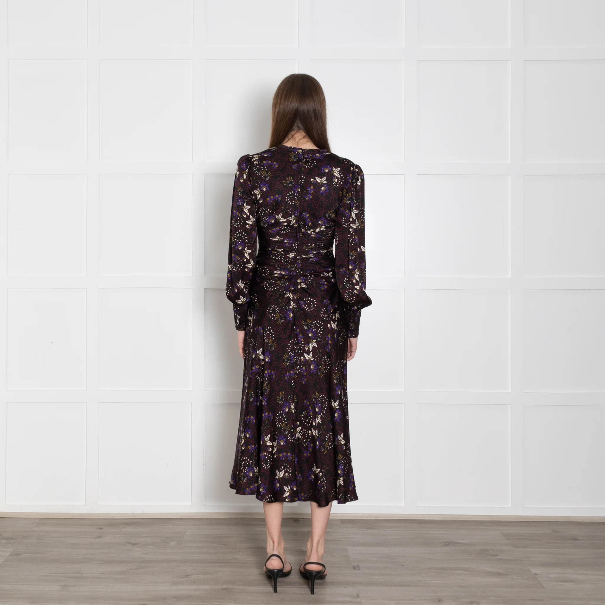 Me + Em Black Meadow Print Ruched Maxi Dress - Image 5