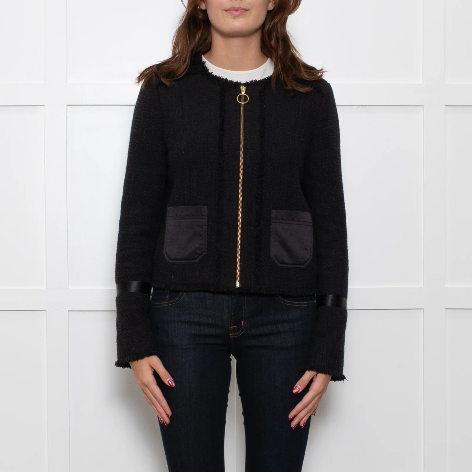 Me + Em Black Raw Edge Tweedy Zip Up Jacket - Image 2