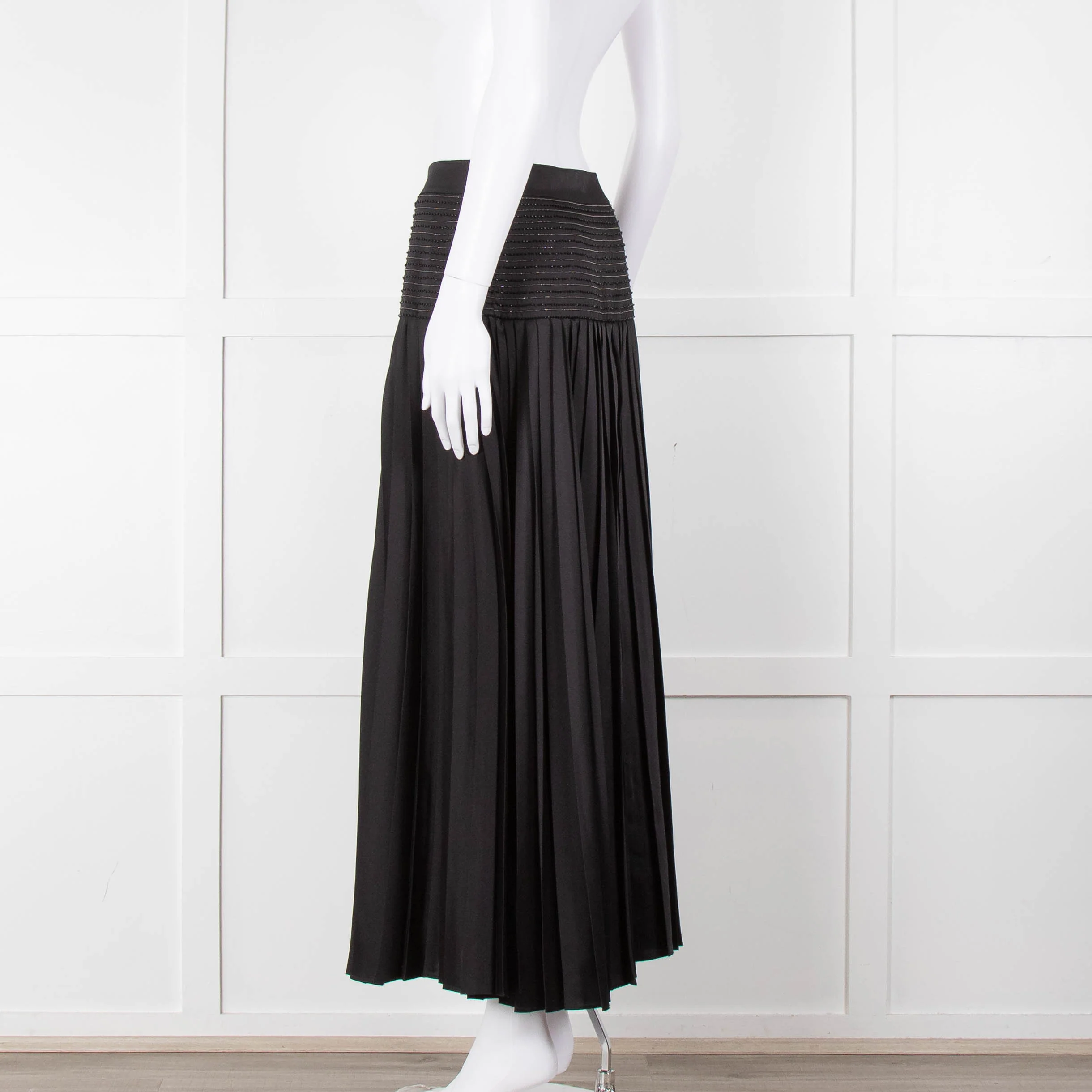 ME + EM Black Satin Plisse Skirt with Beaded Waist - Image 6