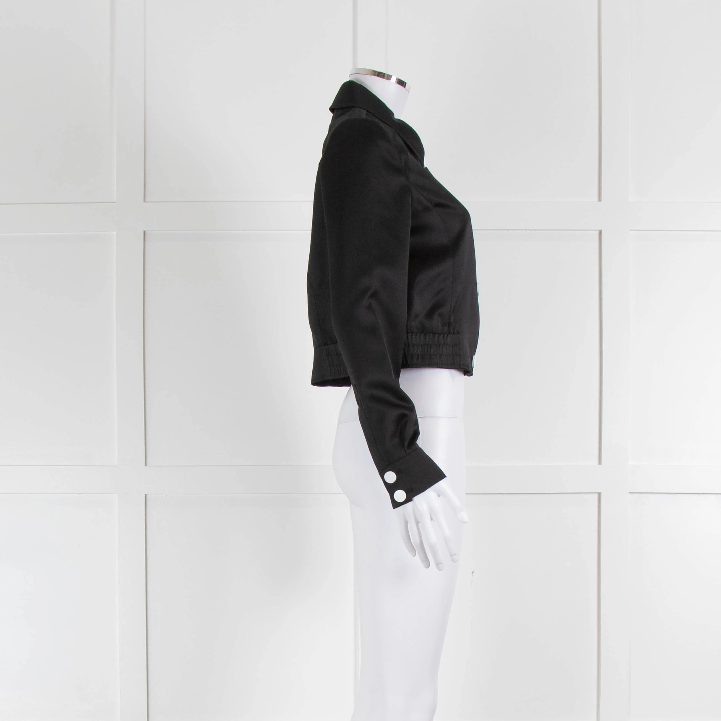 ME + EM Black Satin White Button Cropped Jacket - Image 2