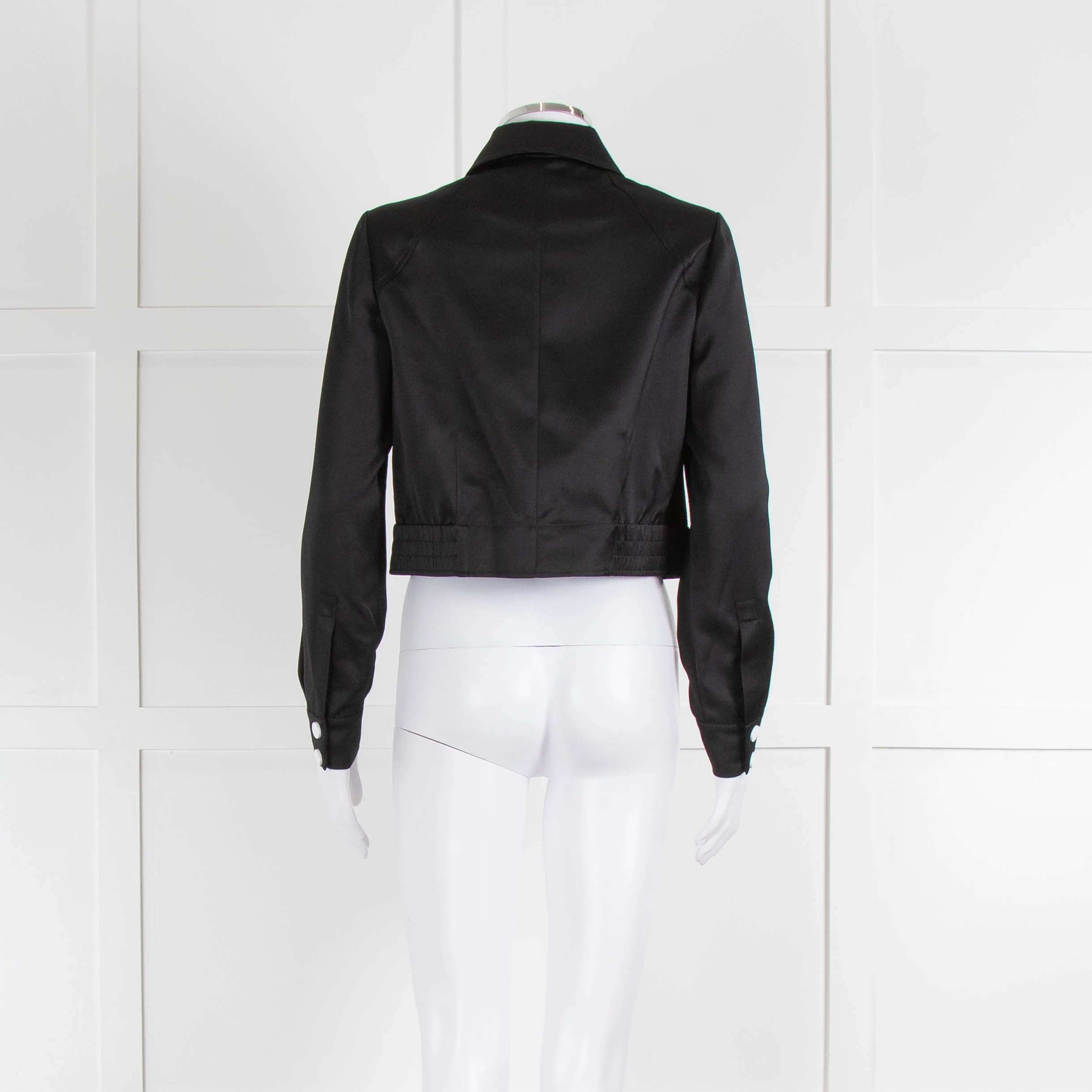 ME + EM Black Satin White Button Cropped Jacket - Image 3