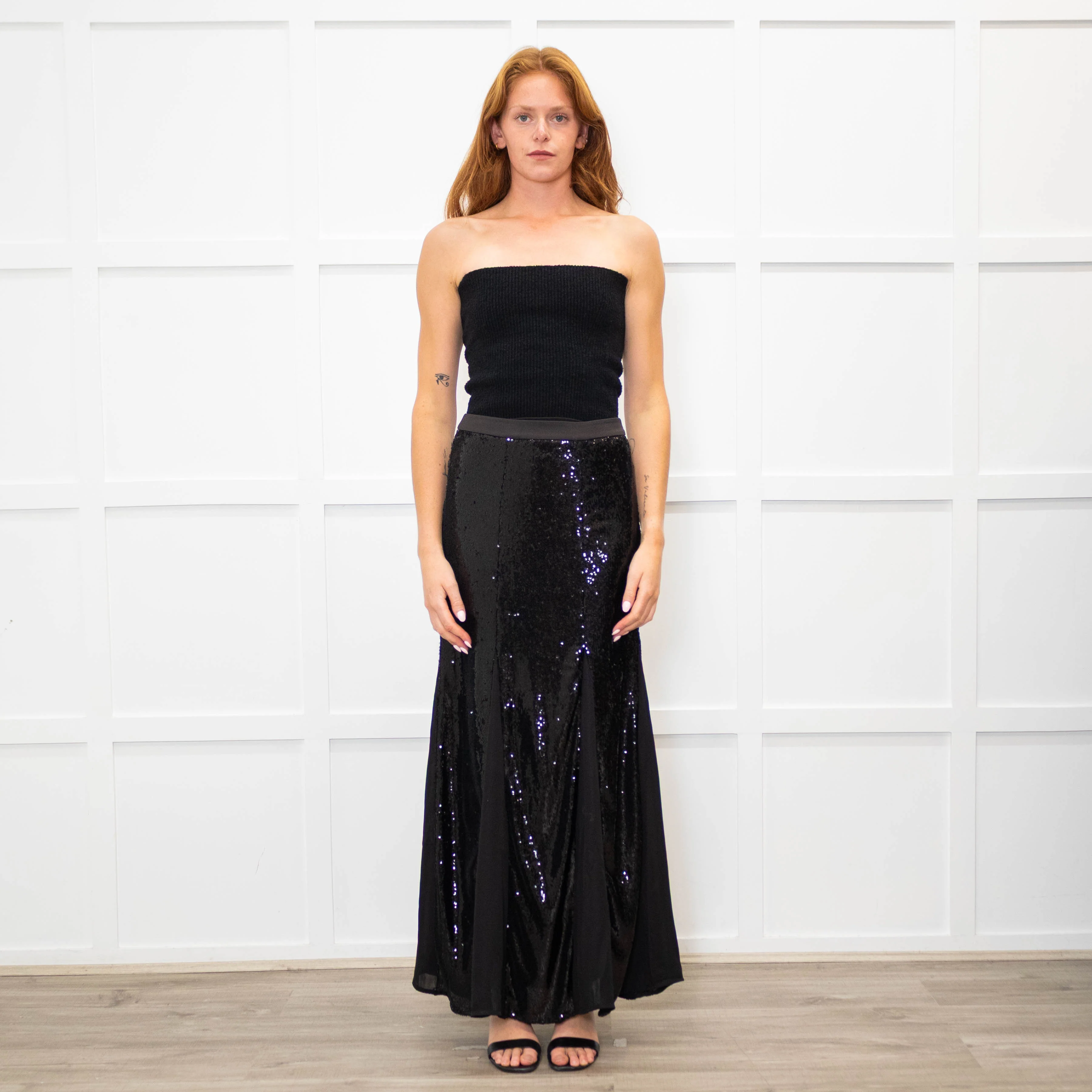 Me + Em Black Sequinned Maxi Skirt