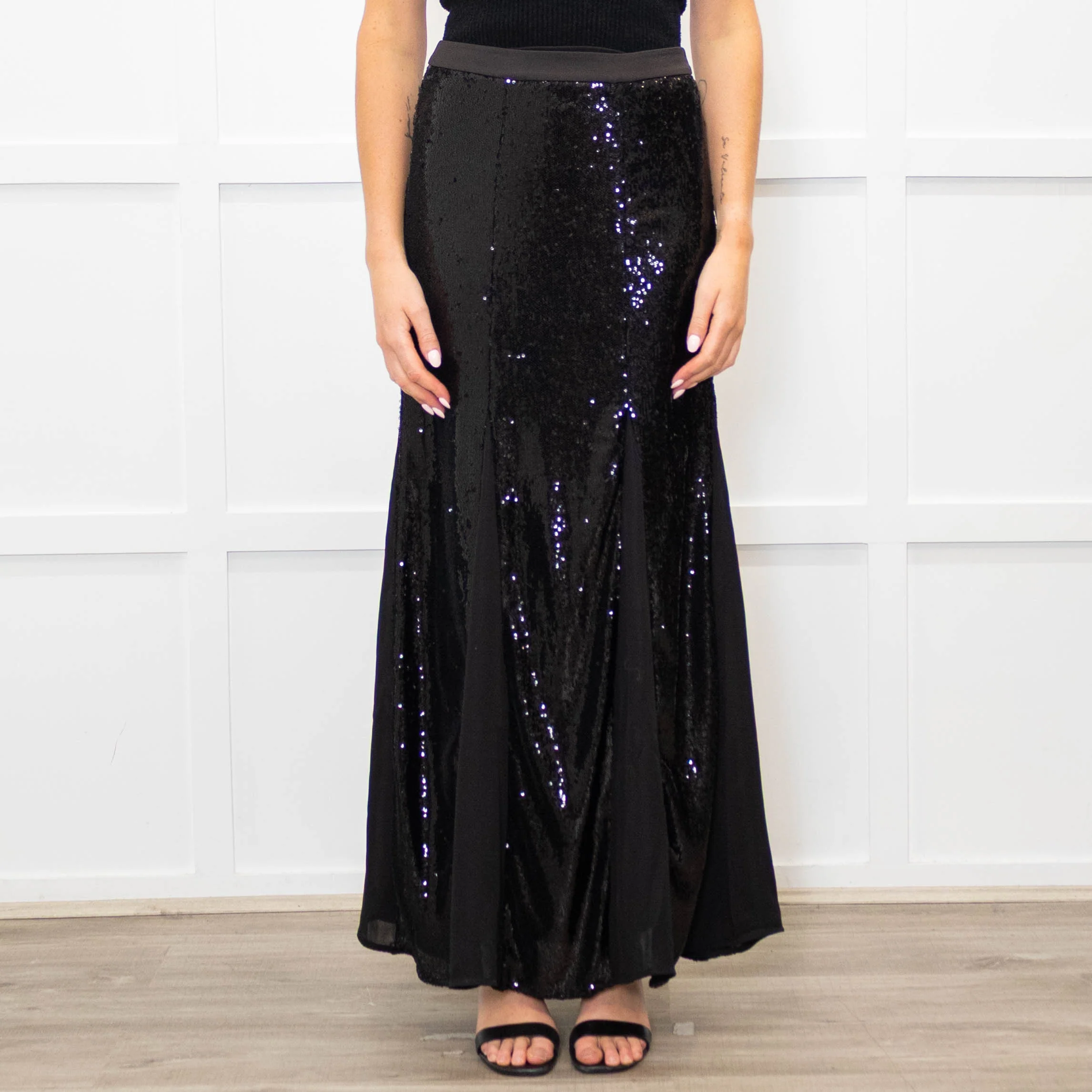 Me + Em Black Sequinned Maxi Skirt - Image 2