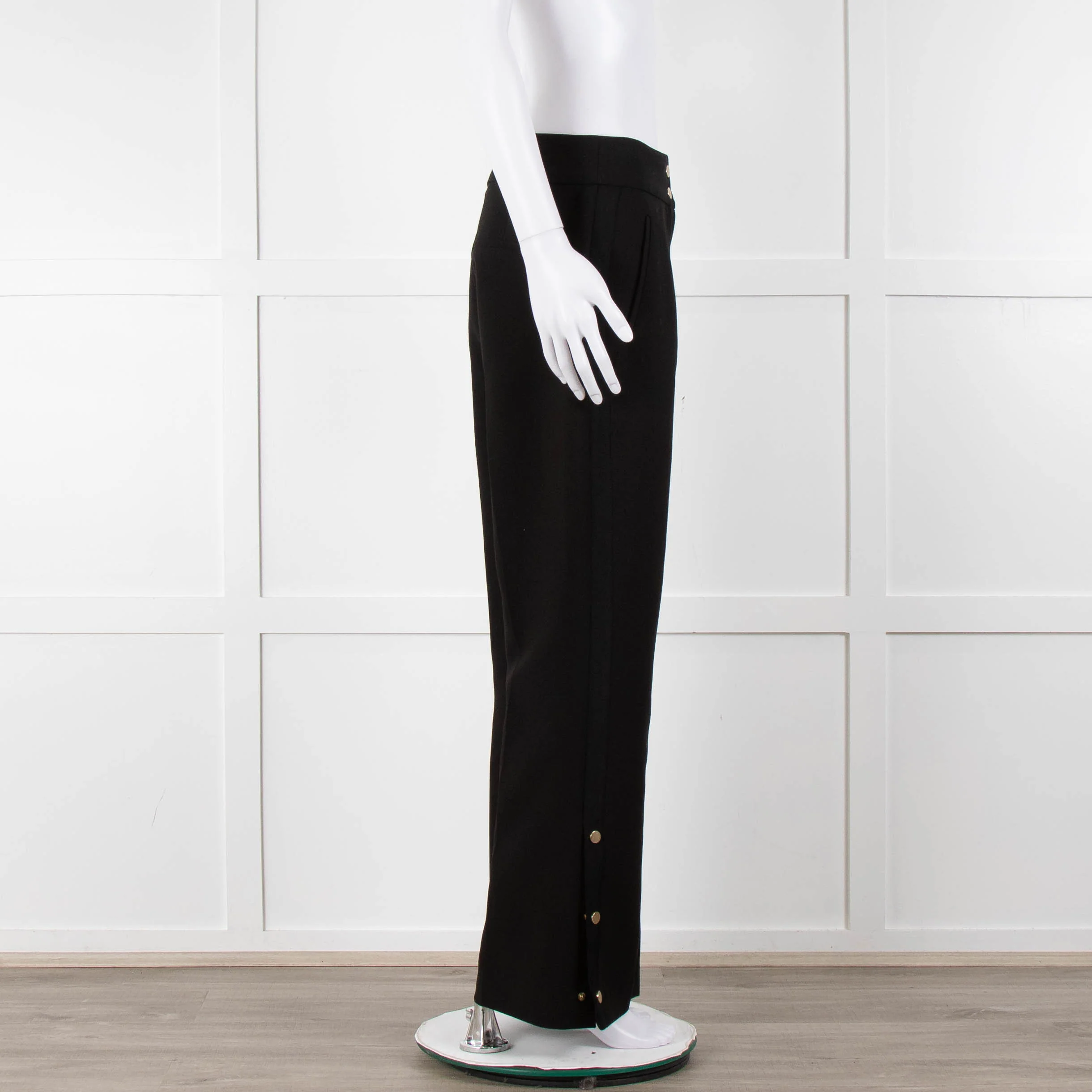 Me + Em Black Side Ribbon Gold Button Wide Leg Trousers - Image 3