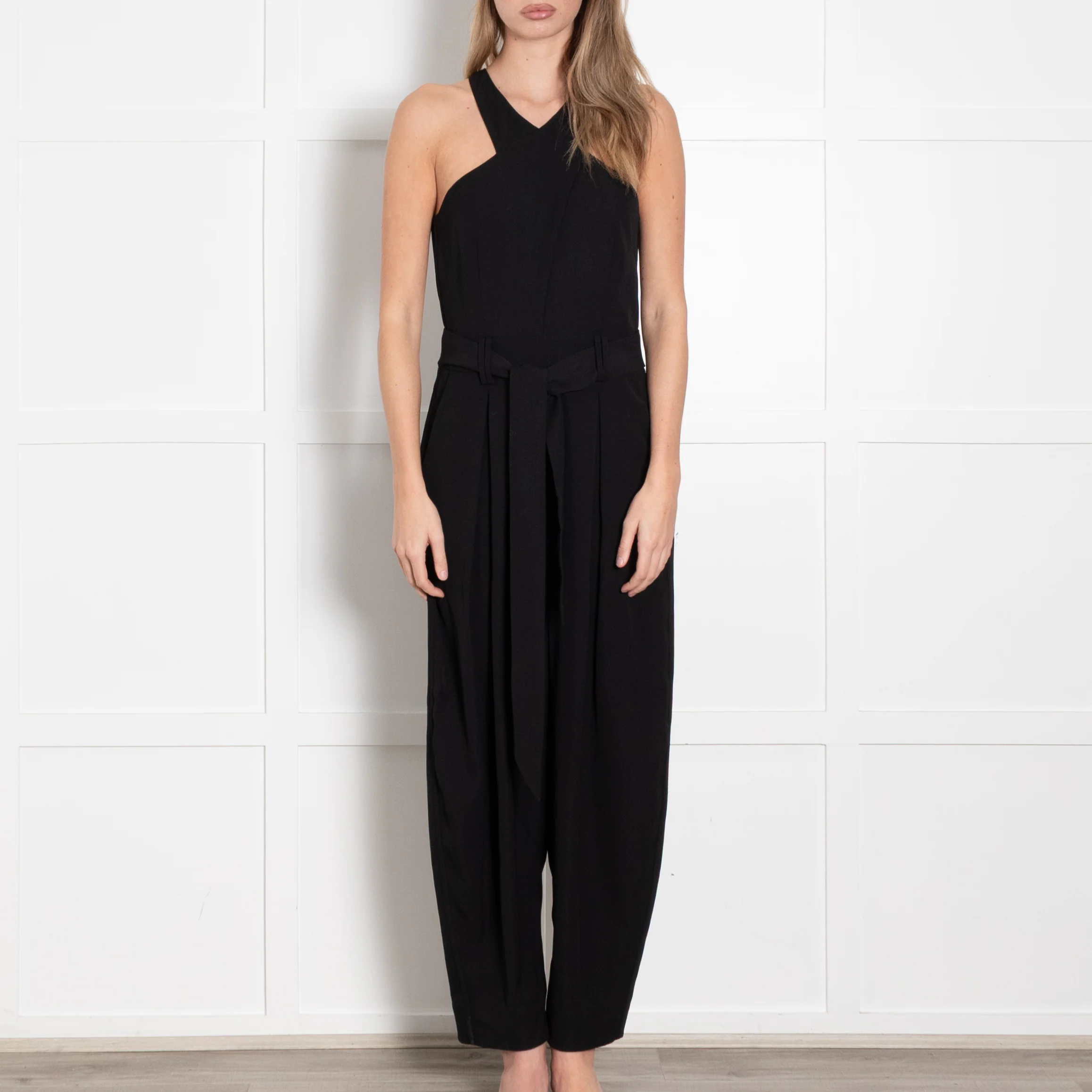 Me + Em Black Sleeveless Belted Front Pleat Jumpsuit - Image 2