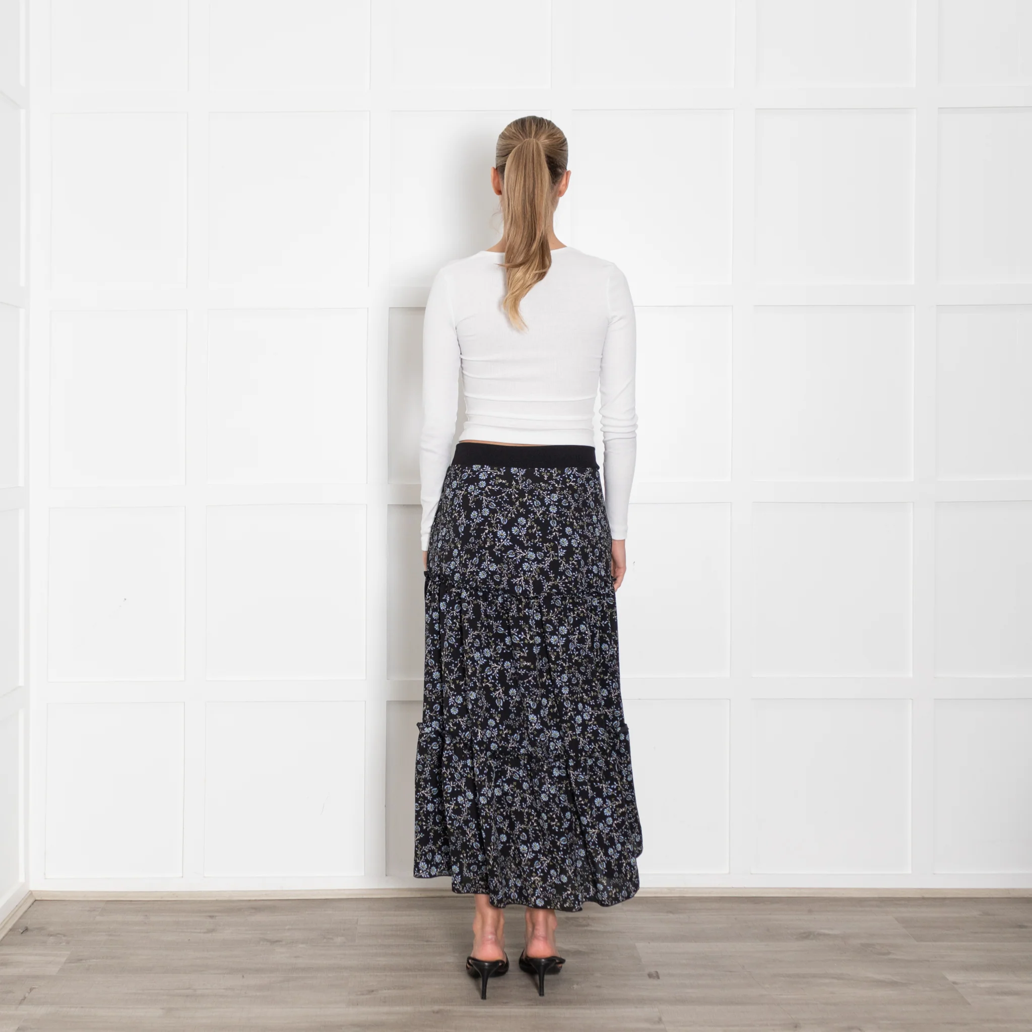 ME + Em Black Tiered Skirt With Blue Flowers - Image 5