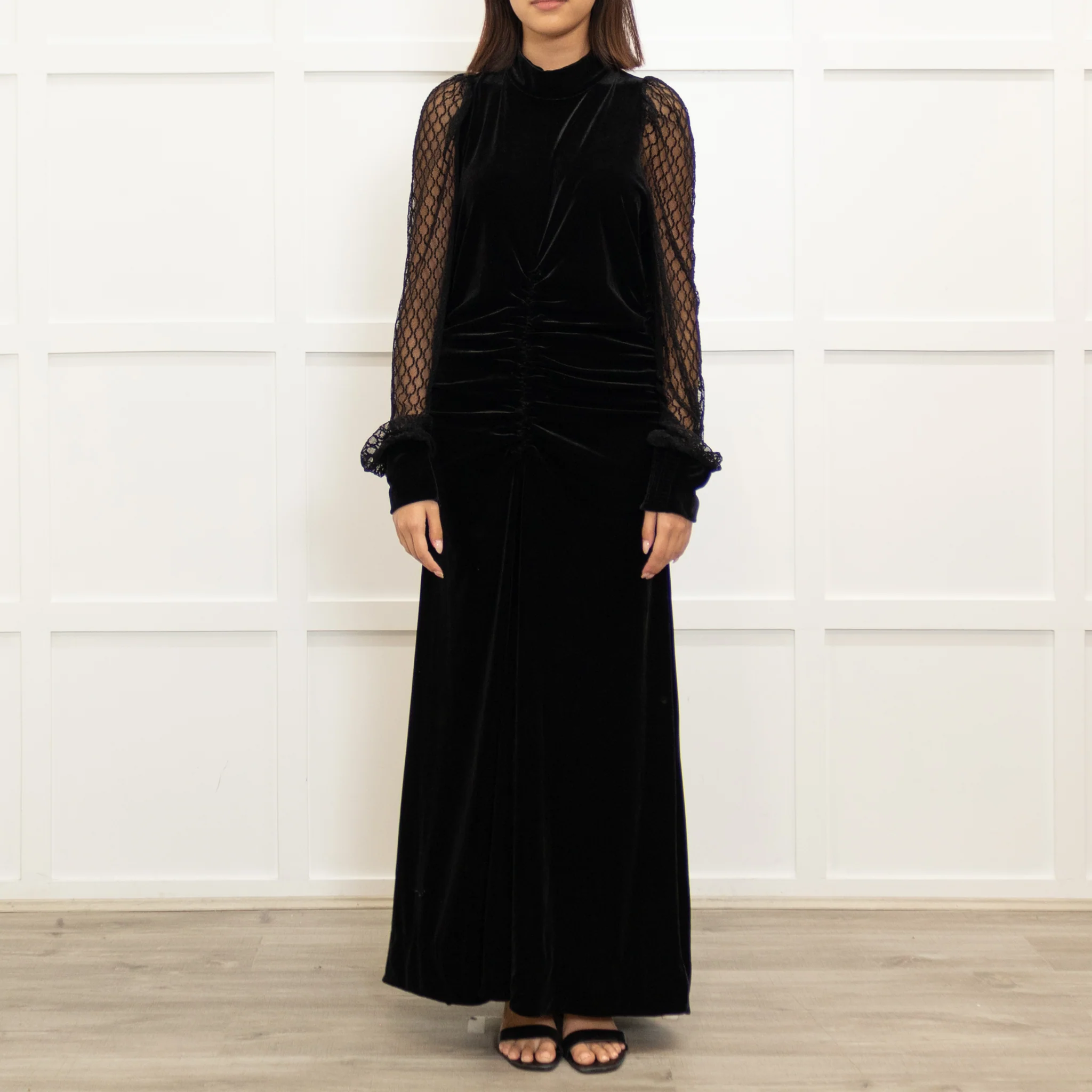 Me + Em Black Velvet Lace Sleeve Maxi Dress - Image 2