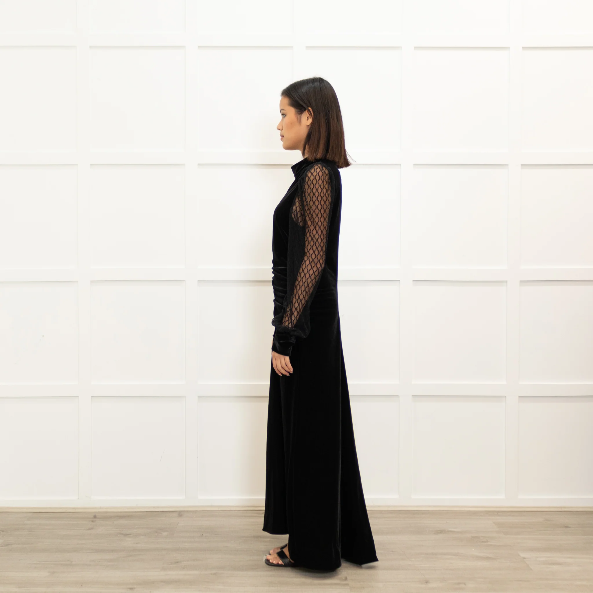 Me + Em Black Velvet Lace Sleeve Maxi Dress - Image 6
