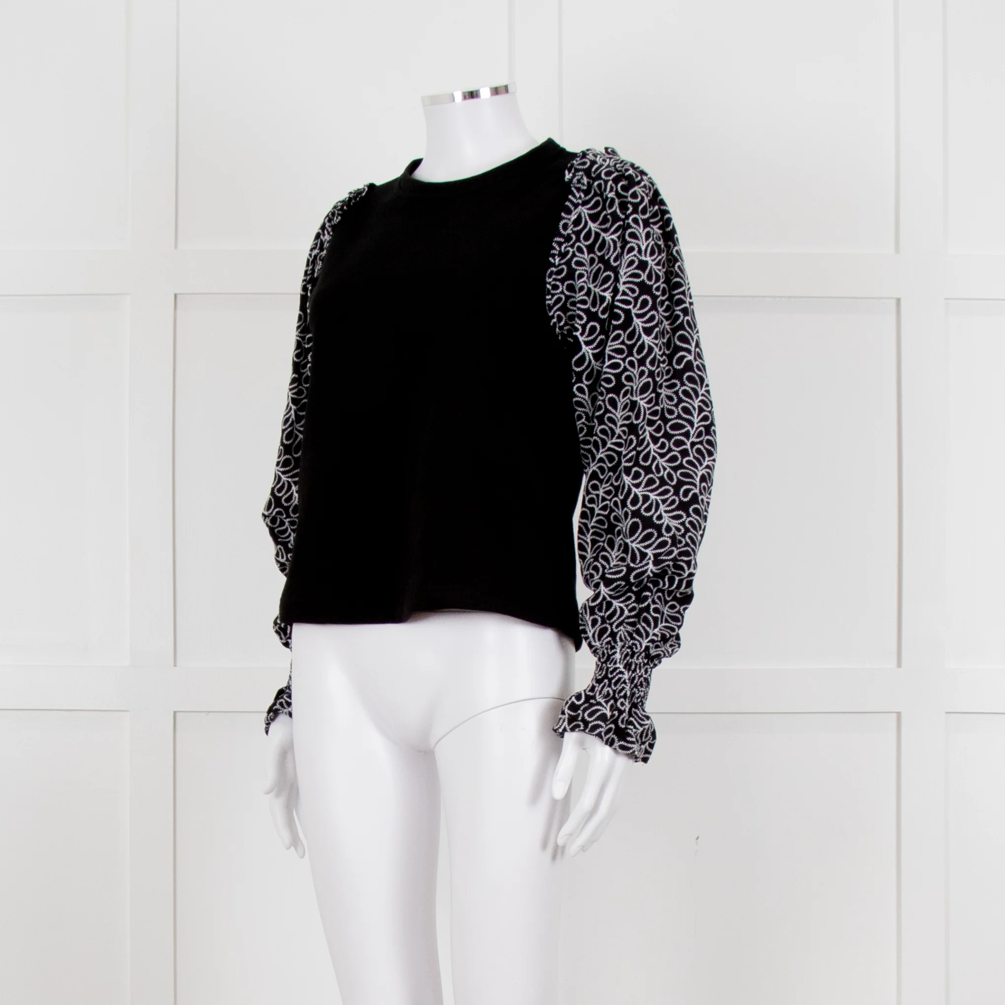 Me + Em Black White Embroidered Sleeves Sweatshirt - Image 2