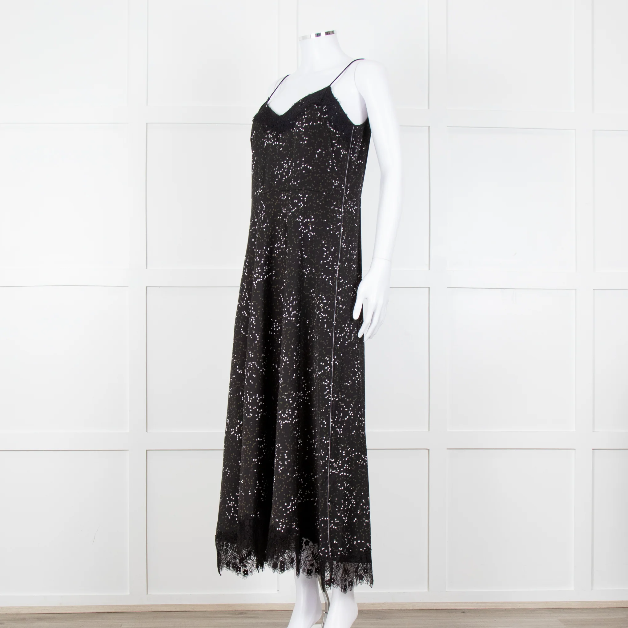 Me + Em Black White Green Dots Lace Trim Sleeveless Dress - Image 2