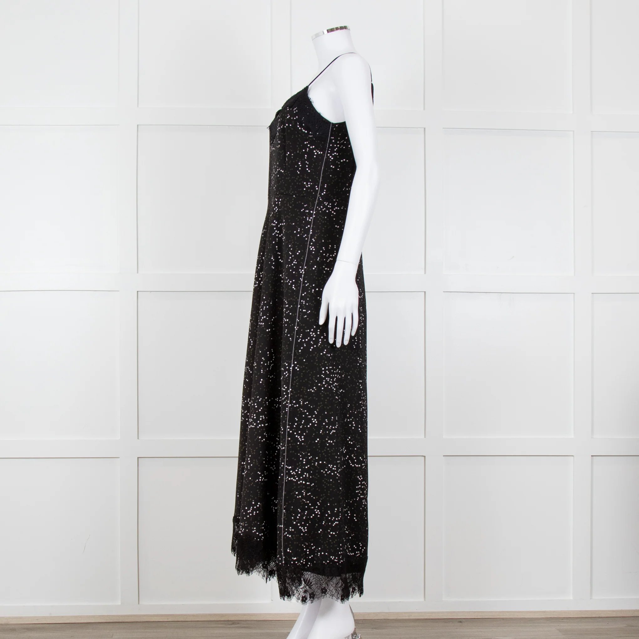 Me + Em Black White Green Dots Lace Trim Sleeveless Dress - Image 3