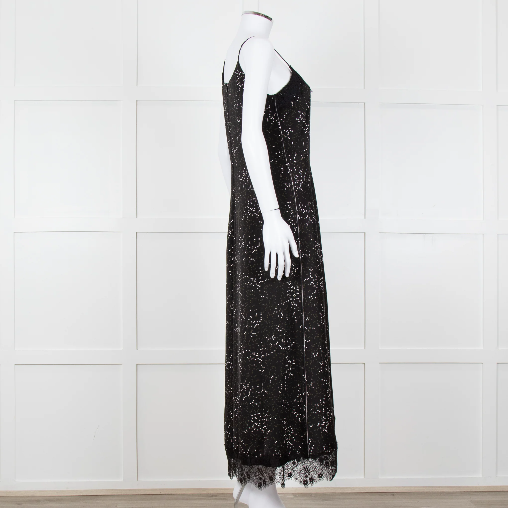 Me + Em Black White Green Dots Lace Trim Sleeveless Dress - Image 7