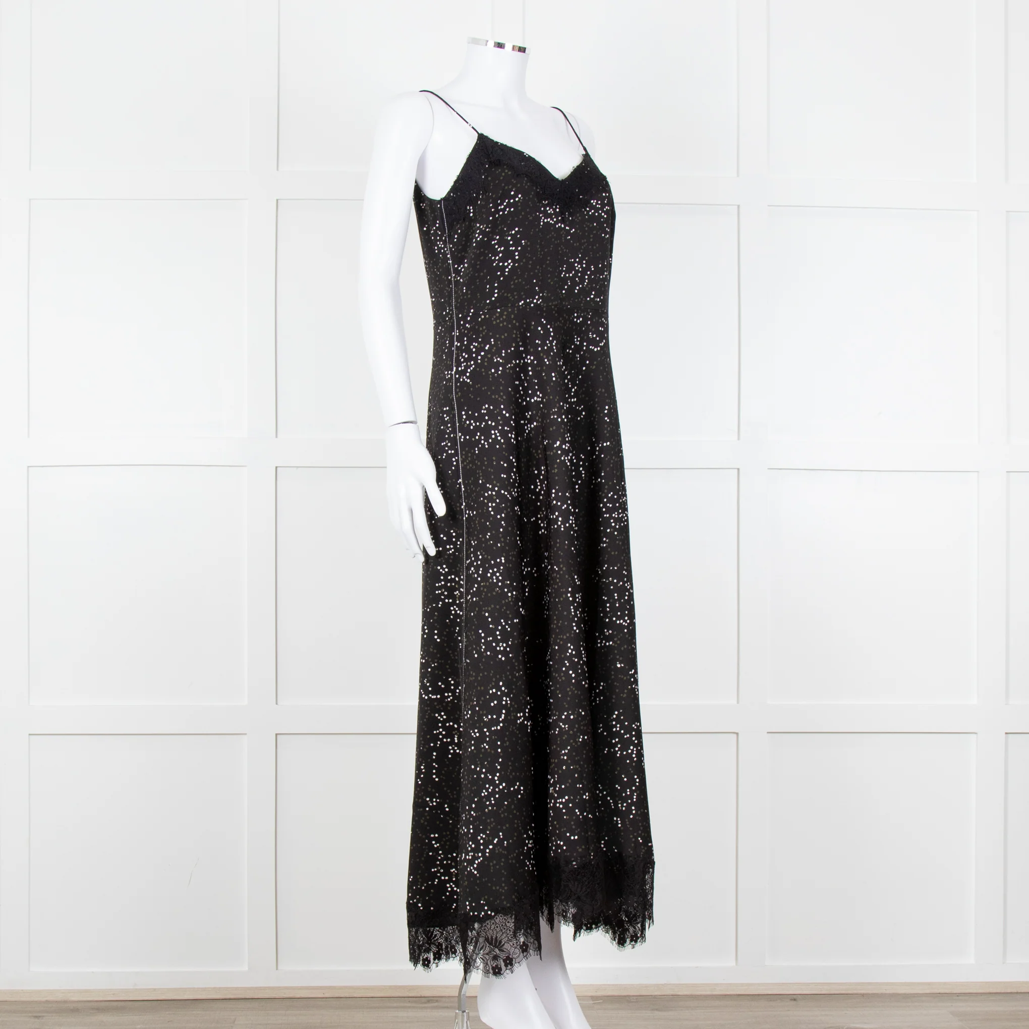 Me + Em Black White Green Dots Lace Trim Sleeveless Dress - Image 8