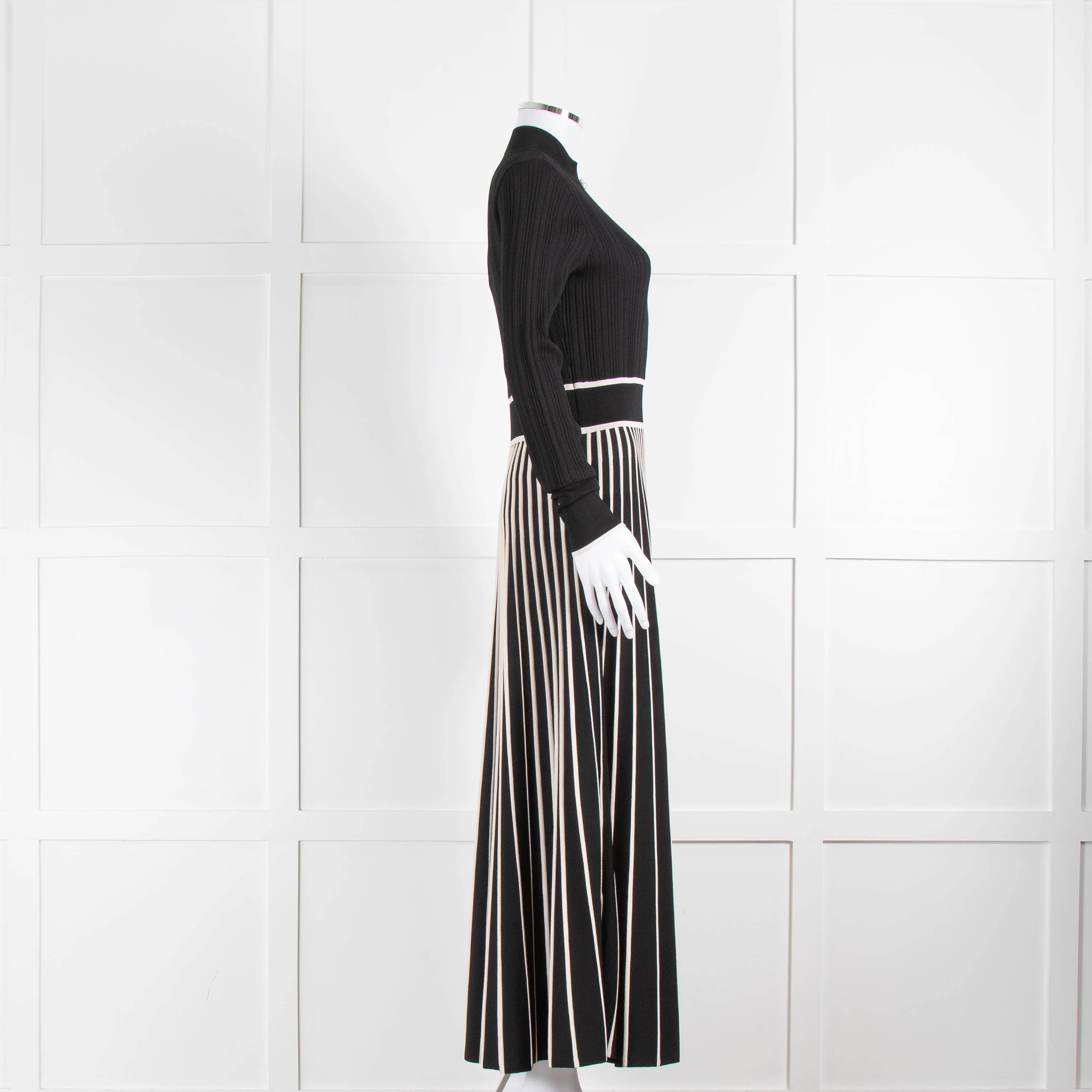 Me + Em Black White Striped Pleated Knit Maxi Dress - Image 2