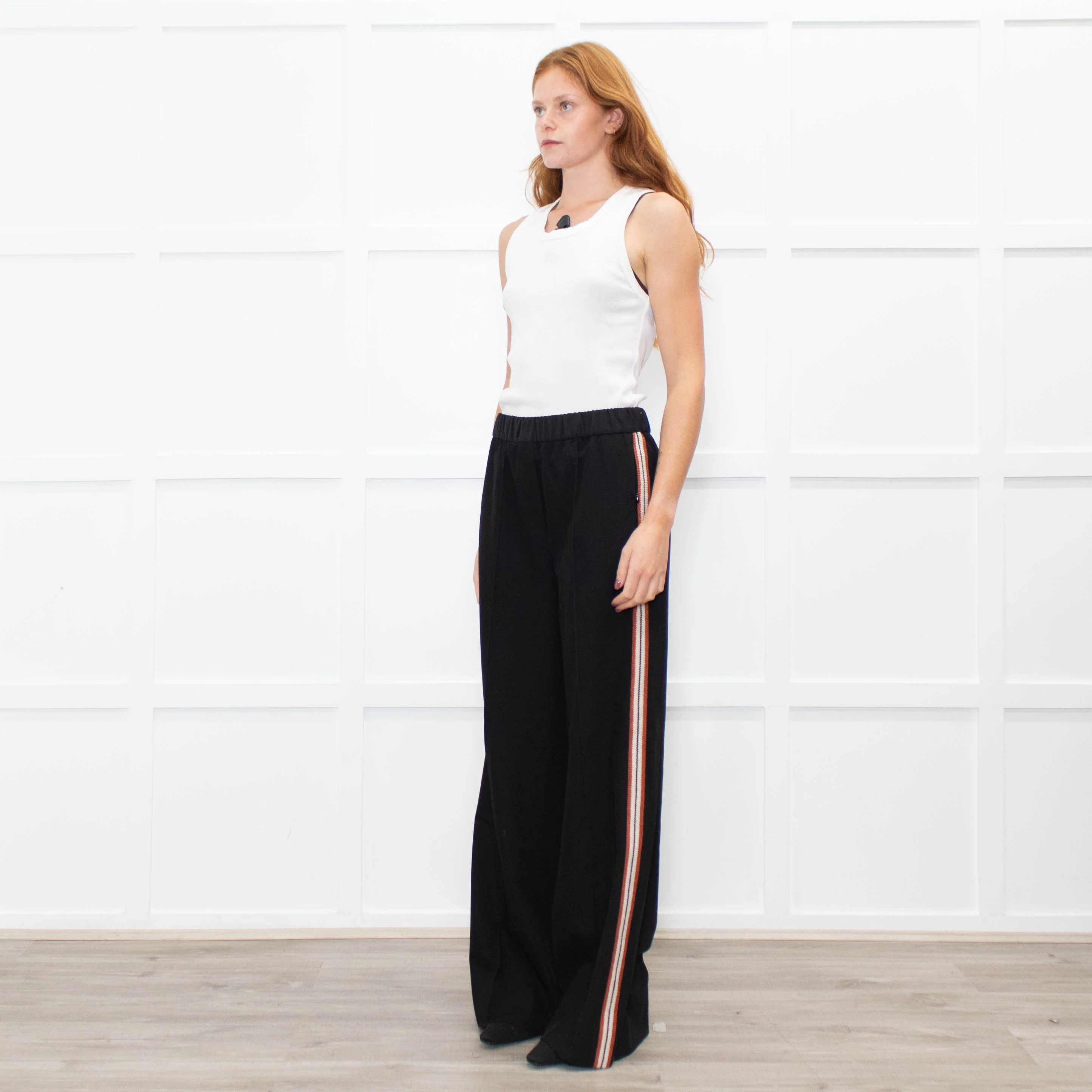 Me + Em Black Wide Leg Trousers with Knitted Side Stripe - Image 3