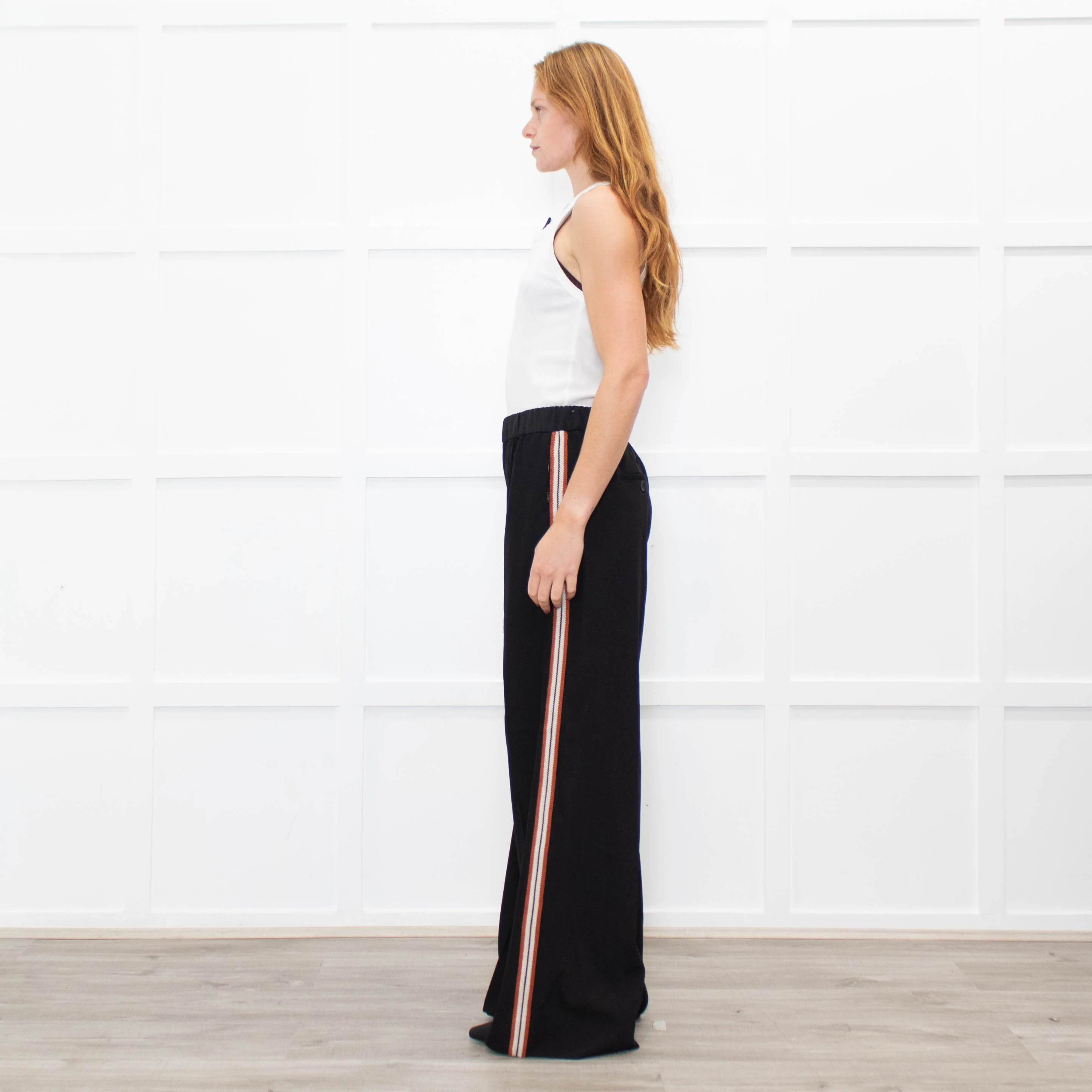 Me + Em Black Wide Leg Trousers with Knitted Side Stripe - Image 4
