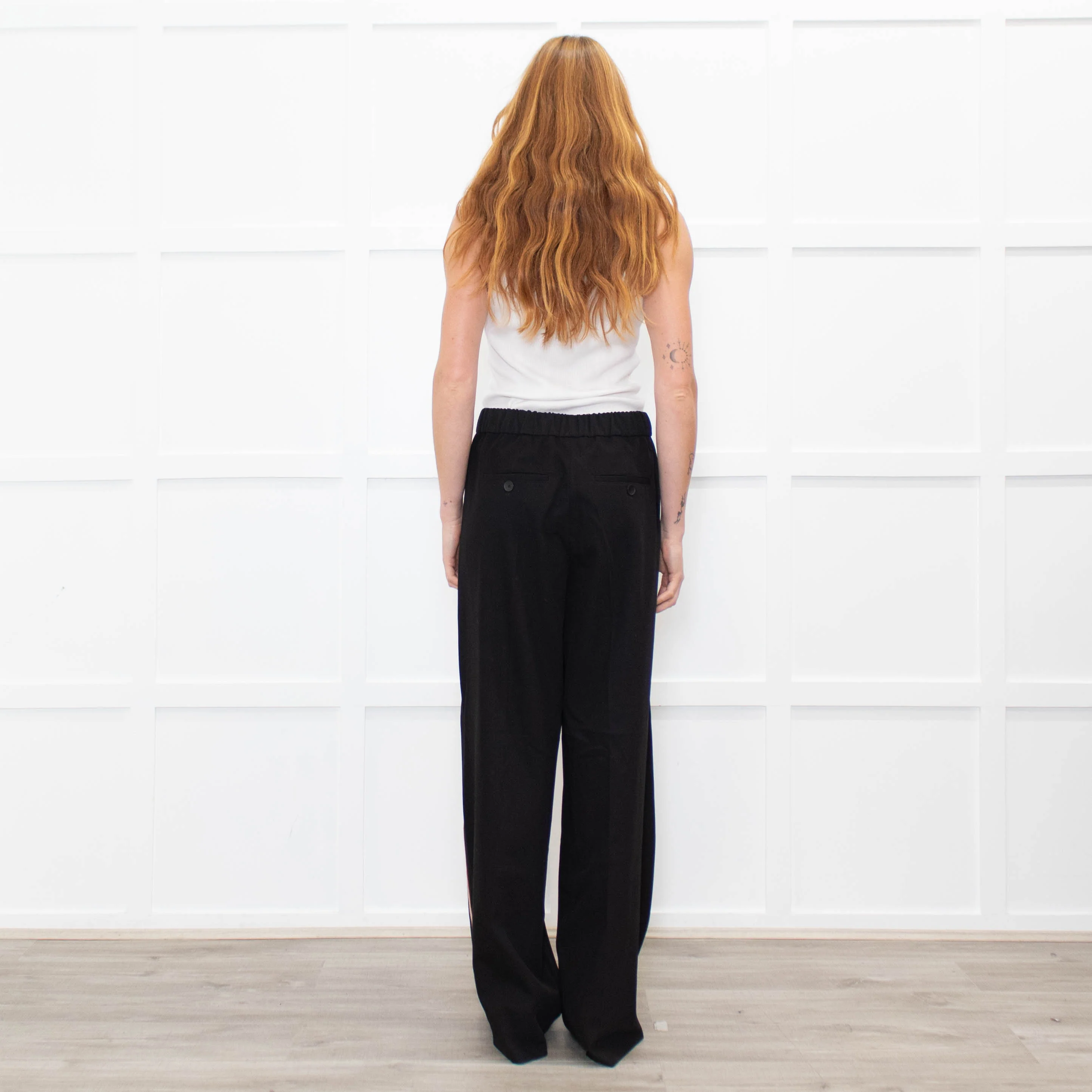 Me + Em Black Wide Leg Trousers with Knitted Side Stripe - Image 5