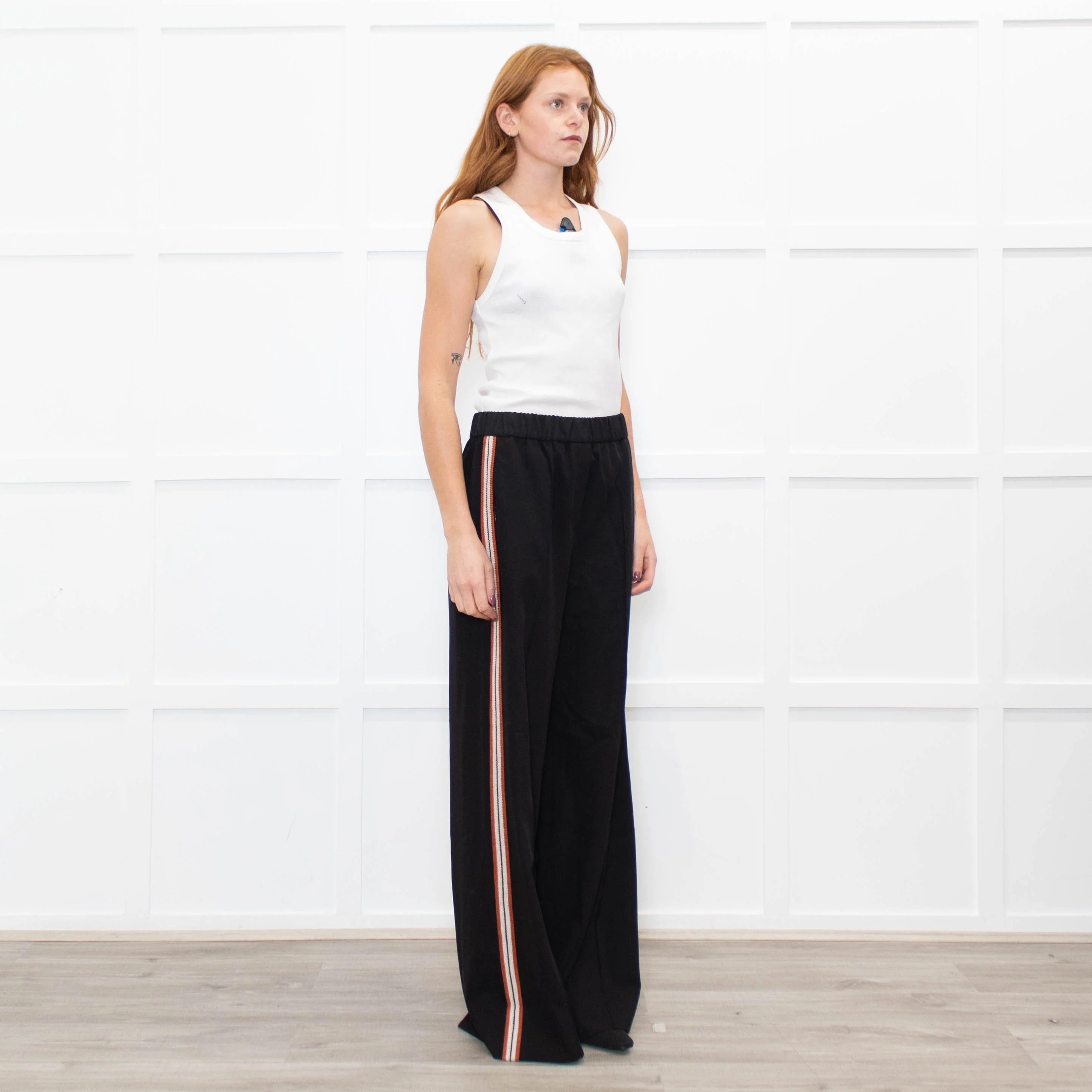 Me + Em Black Wide Leg Trousers with Knitted Side Stripe - Image 7