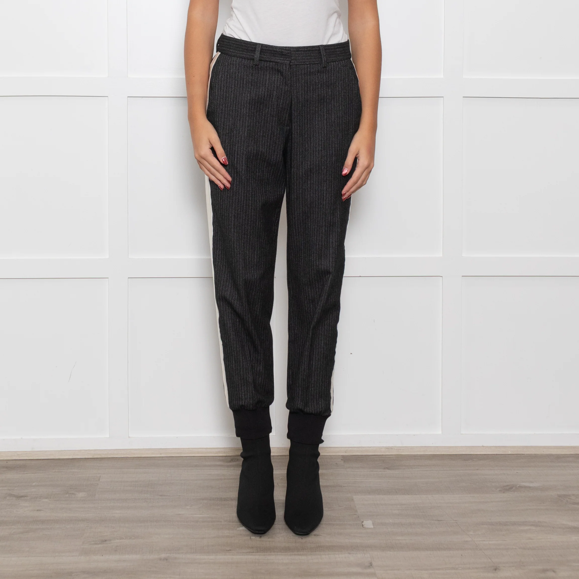 Me + Em Black/White Fleck Joggers With Cream Side Stripe - Image 2