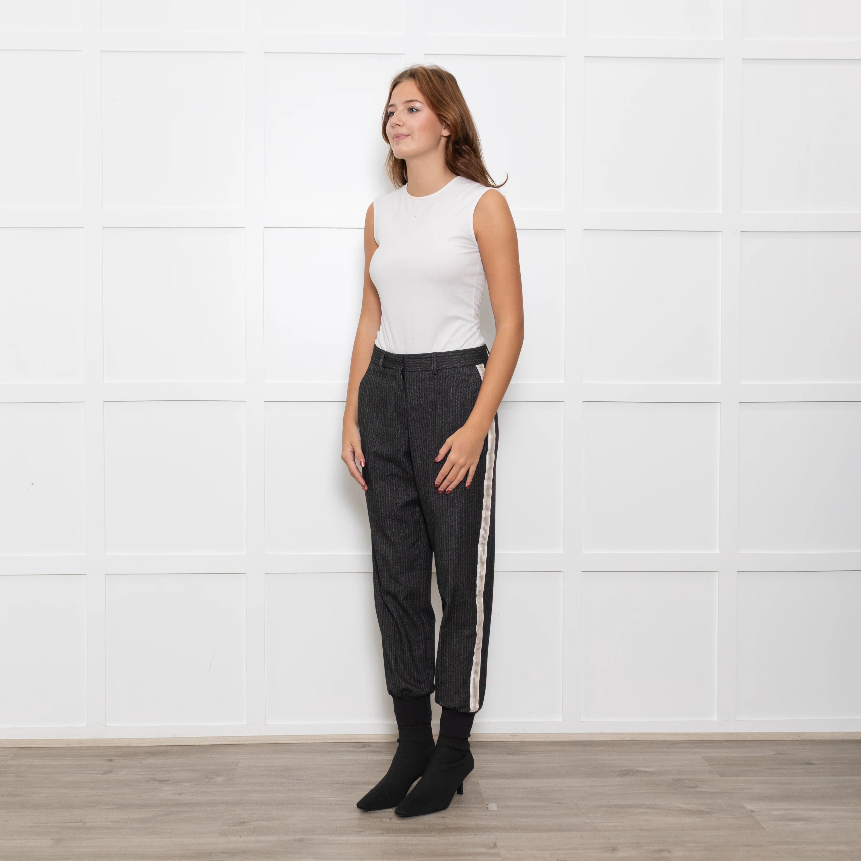 Me + Em Black/White Fleck Joggers With Cream Side Stripe - Image 3