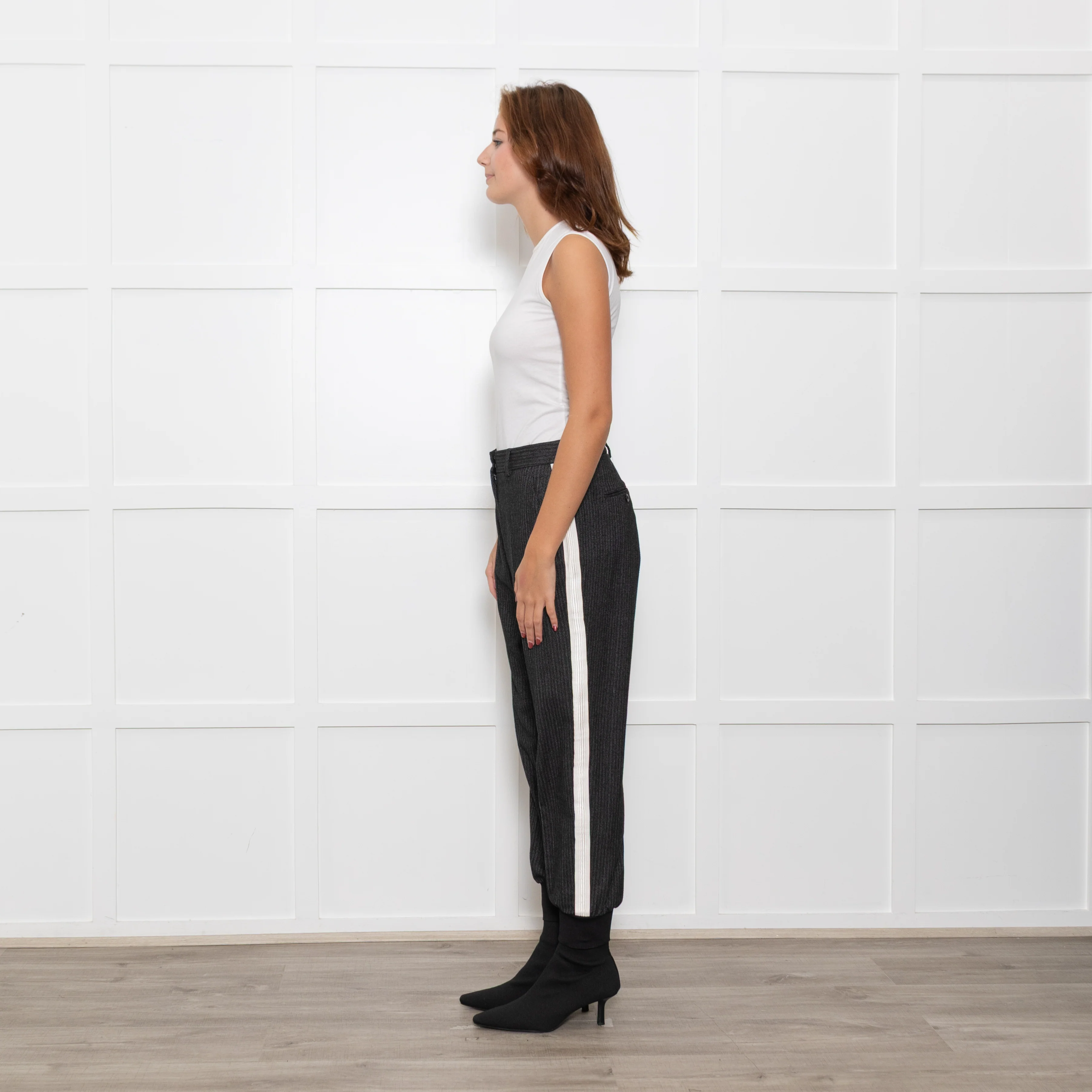 Me + Em Black/White Fleck Joggers With Cream Side Stripe - Image 4