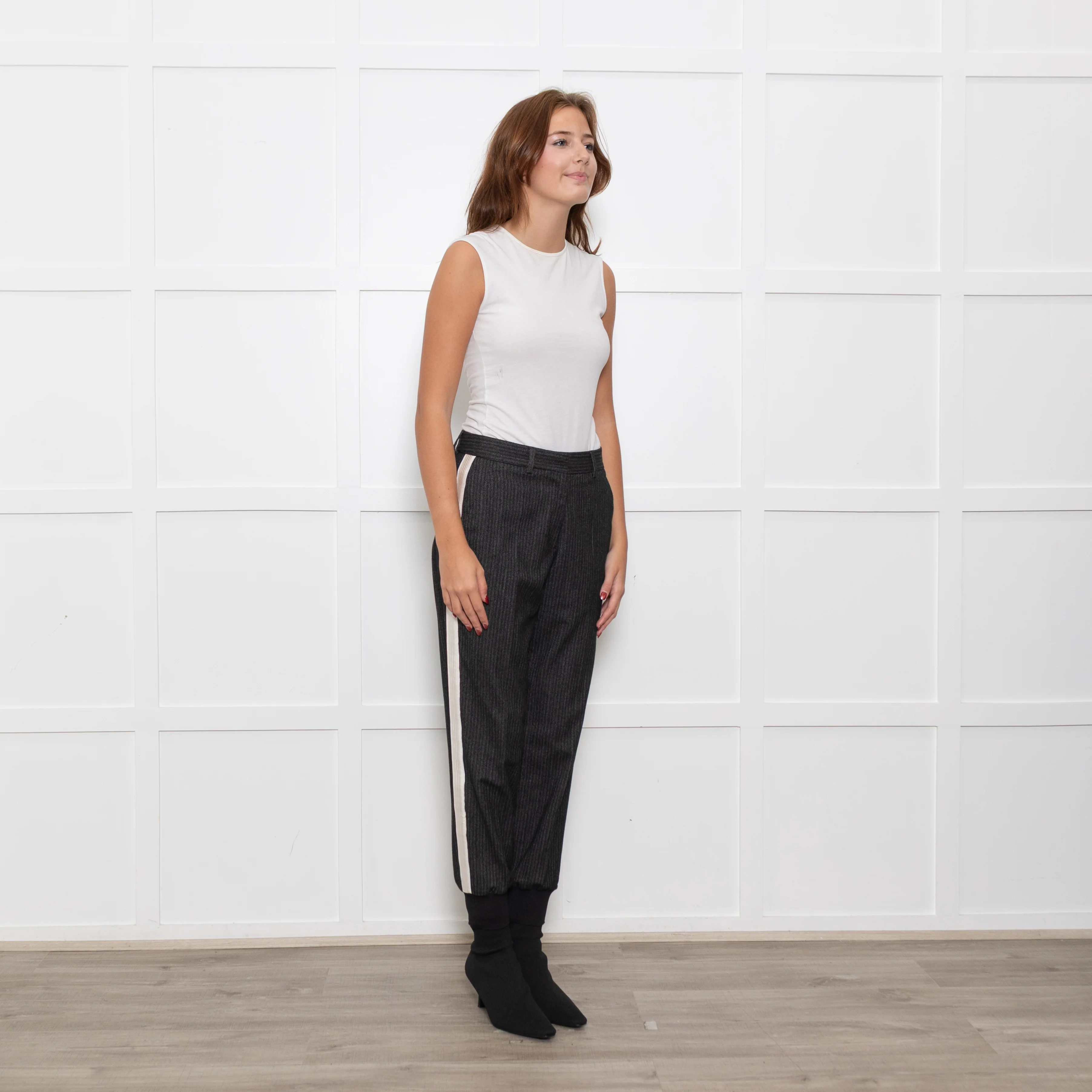 Me + Em Black/White Fleck Joggers With Cream Side Stripe - Image 7