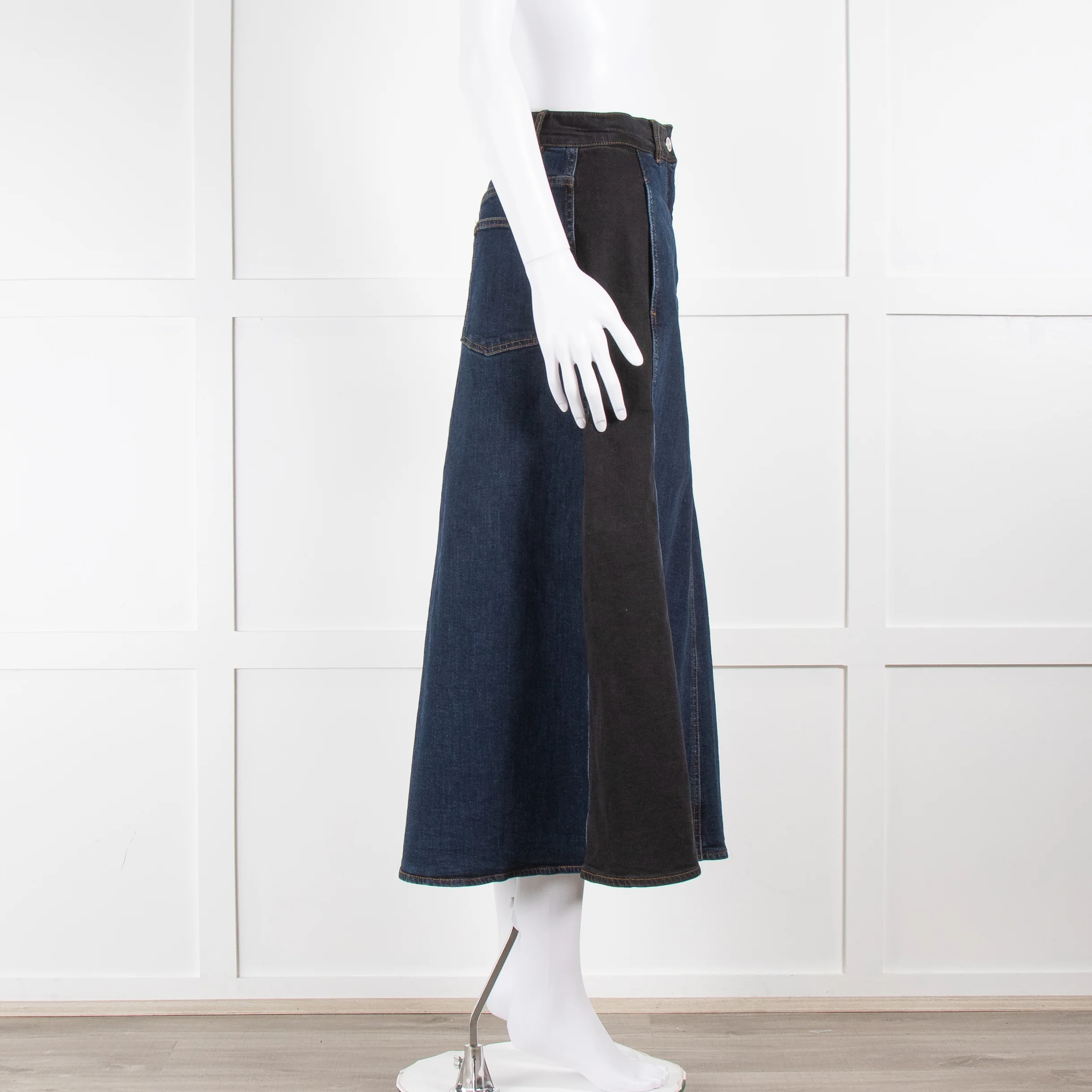 ME + EM Blue And Black Denim A-Line Skirt - Image 3