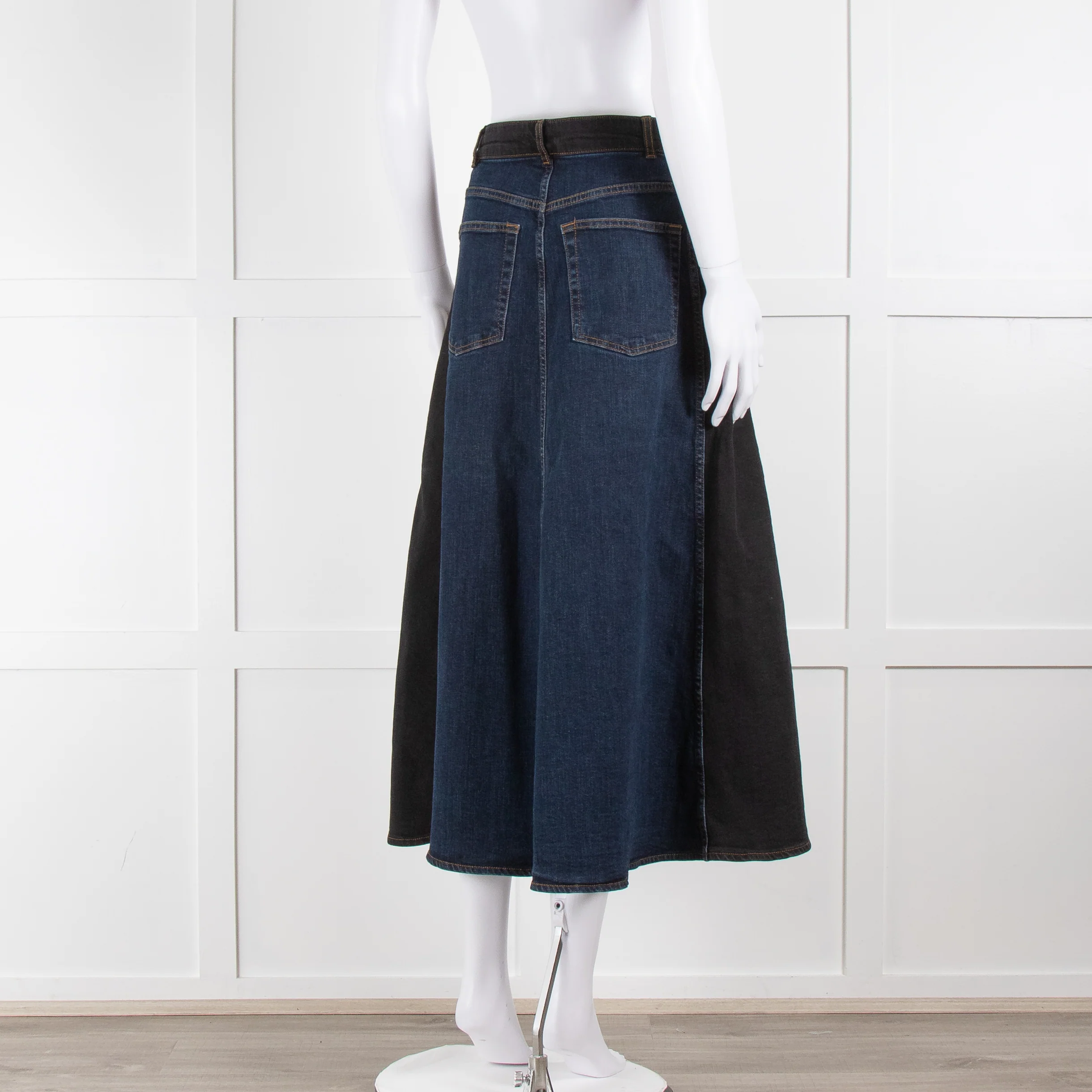 ME + EM Blue And Black Denim A-Line Skirt - Image 4