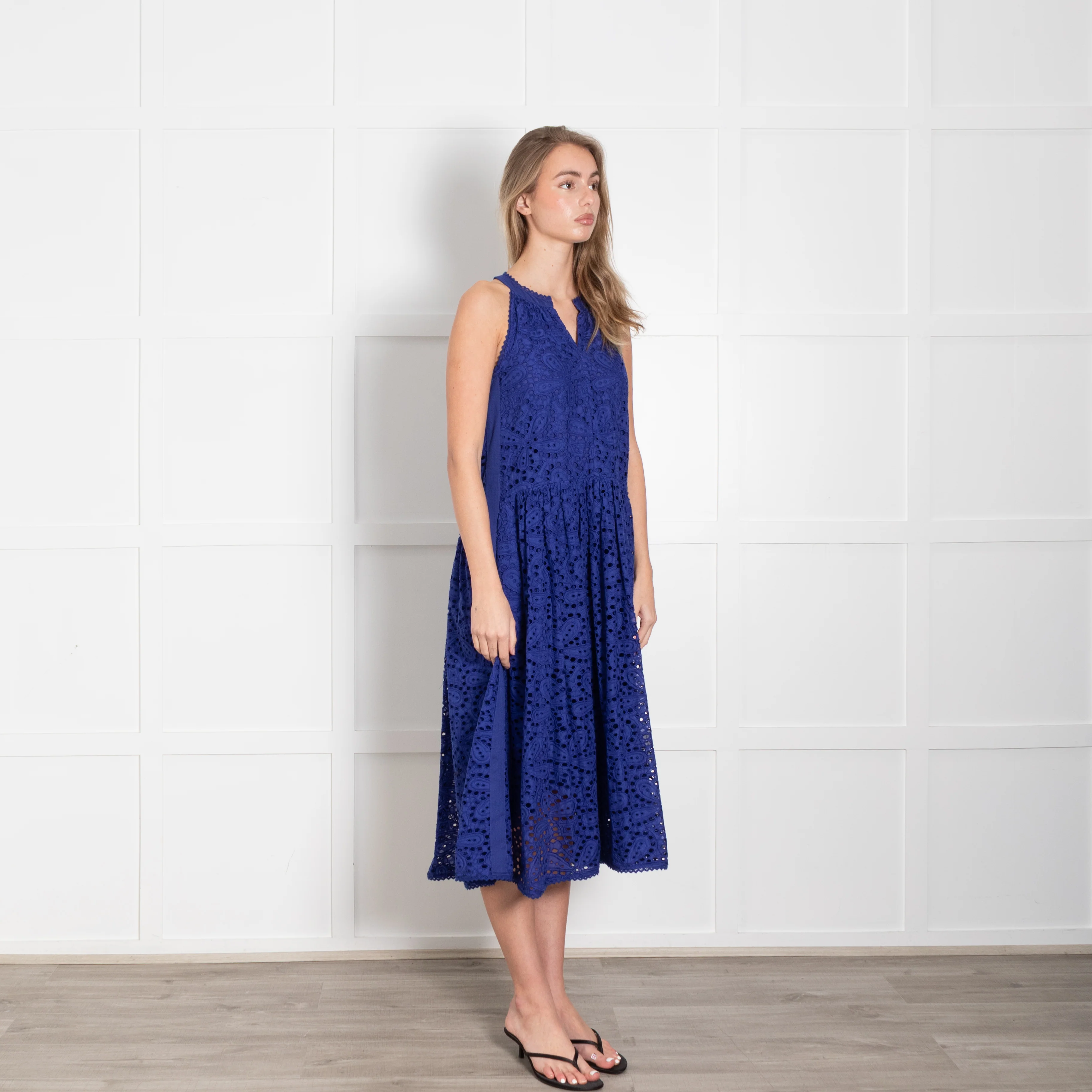Me + Em Blue Broderie Anglaise Sleeveless Dress - Image 7