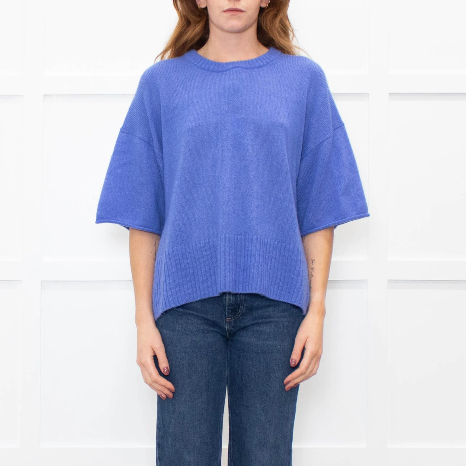 Me + Em Blue Cashmere Blend Short Sleeve Sweater - Image 2