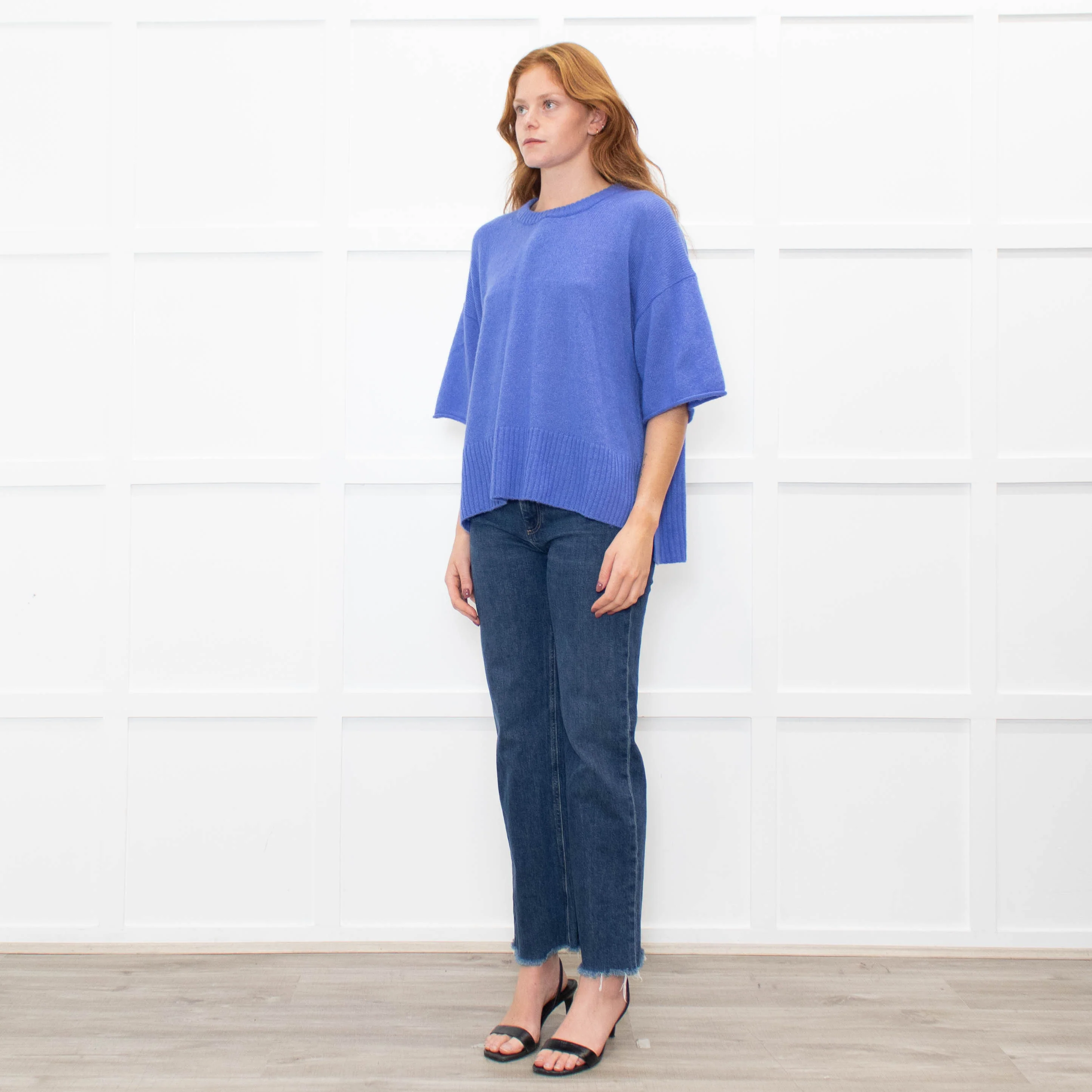 Me + Em Blue Cashmere Blend Short Sleeve Sweater - Image 3
