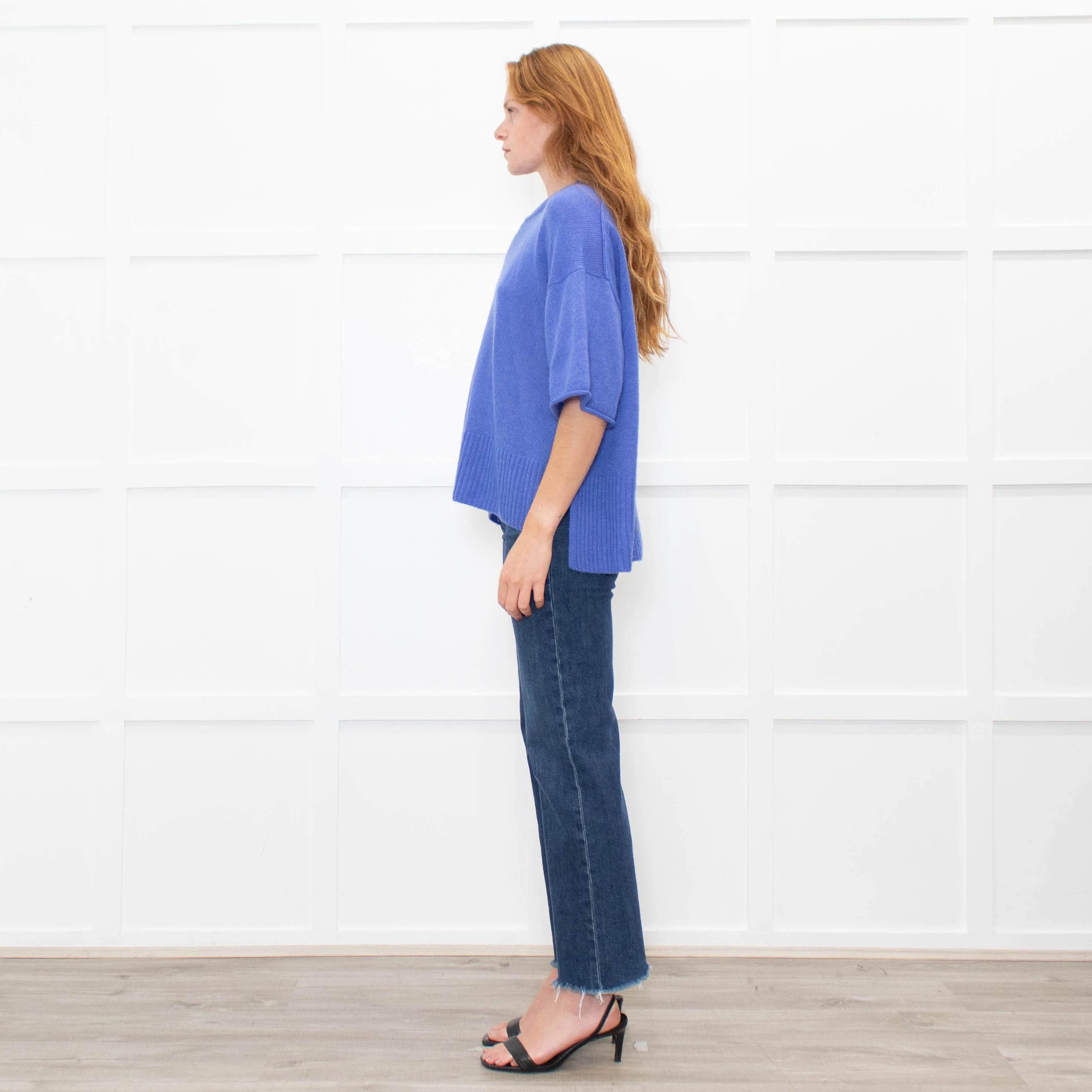 Me + Em Blue Cashmere Blend Short Sleeve Sweater - Image 4