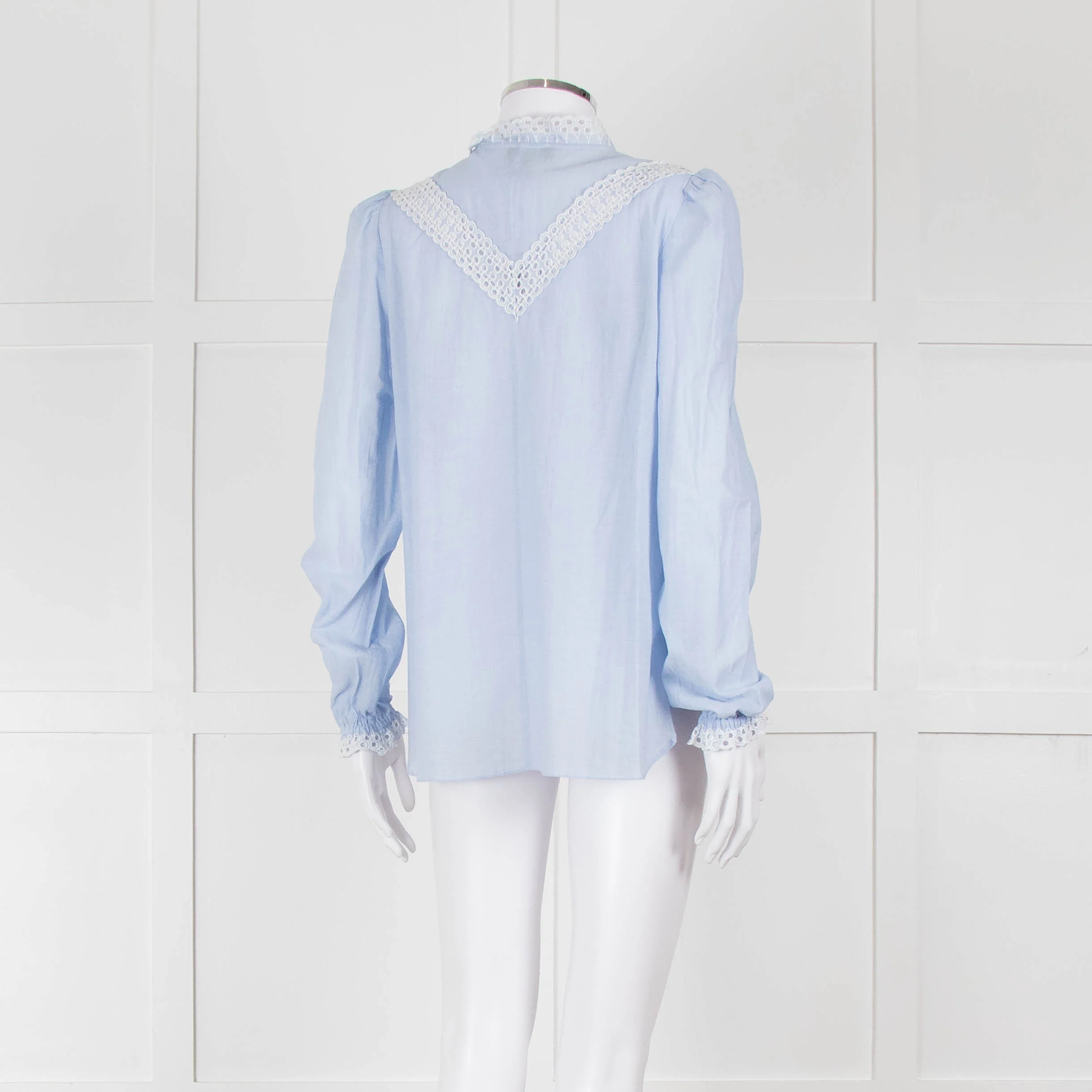 Me + Em Blue Cotton Blouse with Anglaise Inserts - Image 4