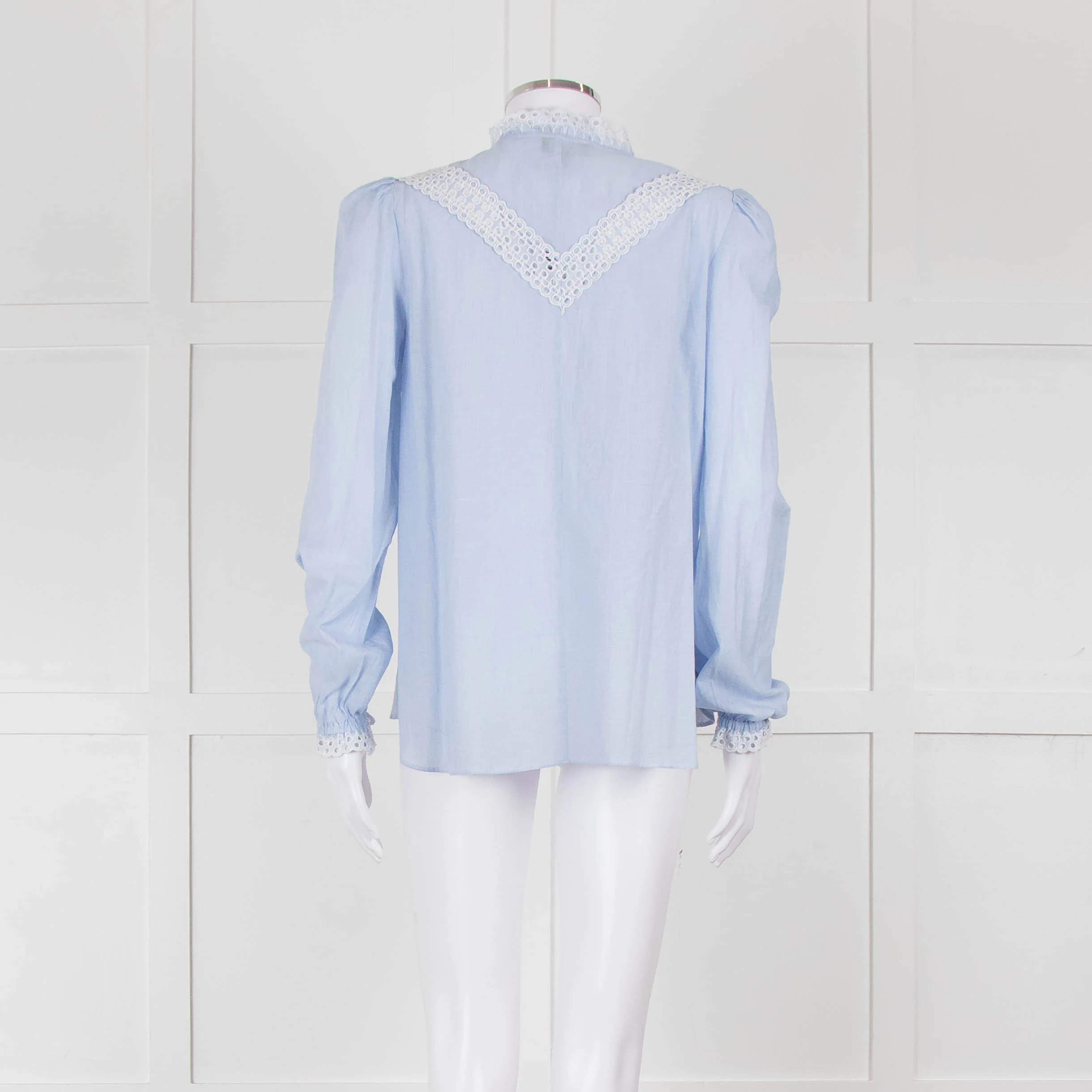 Me + Em Blue Cotton Blouse with Anglaise Inserts - Image 5