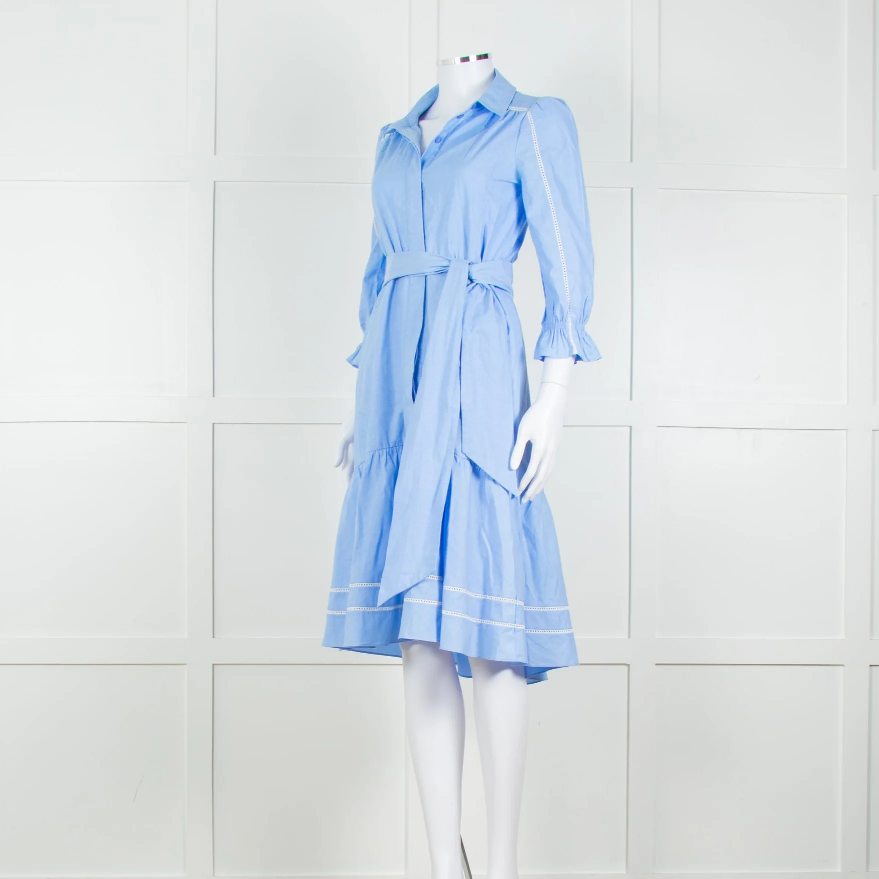 Me + Em Blue Cotton Buttoned Up Peplum Dress - Image 2