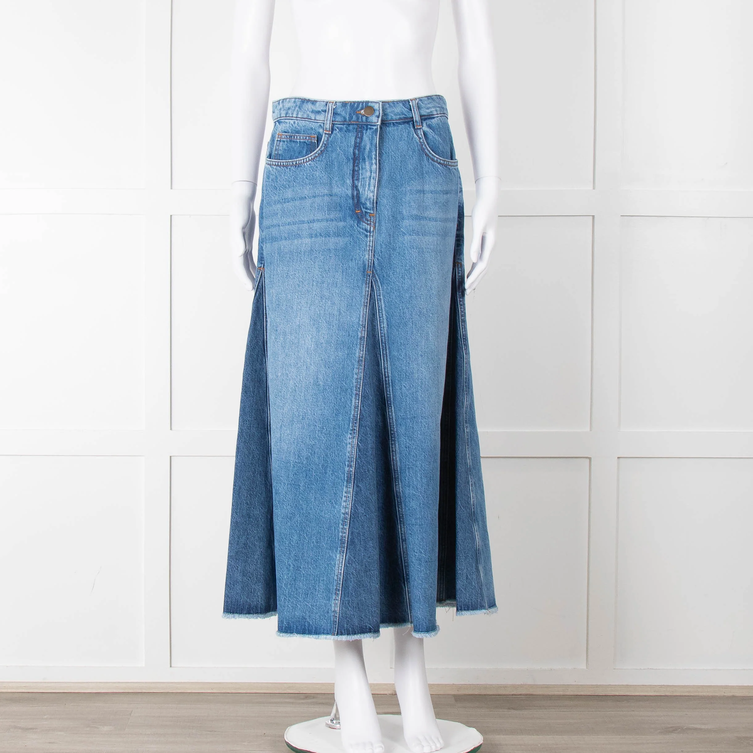 Me + Em Blue Denim A-Line Midi Skirt
